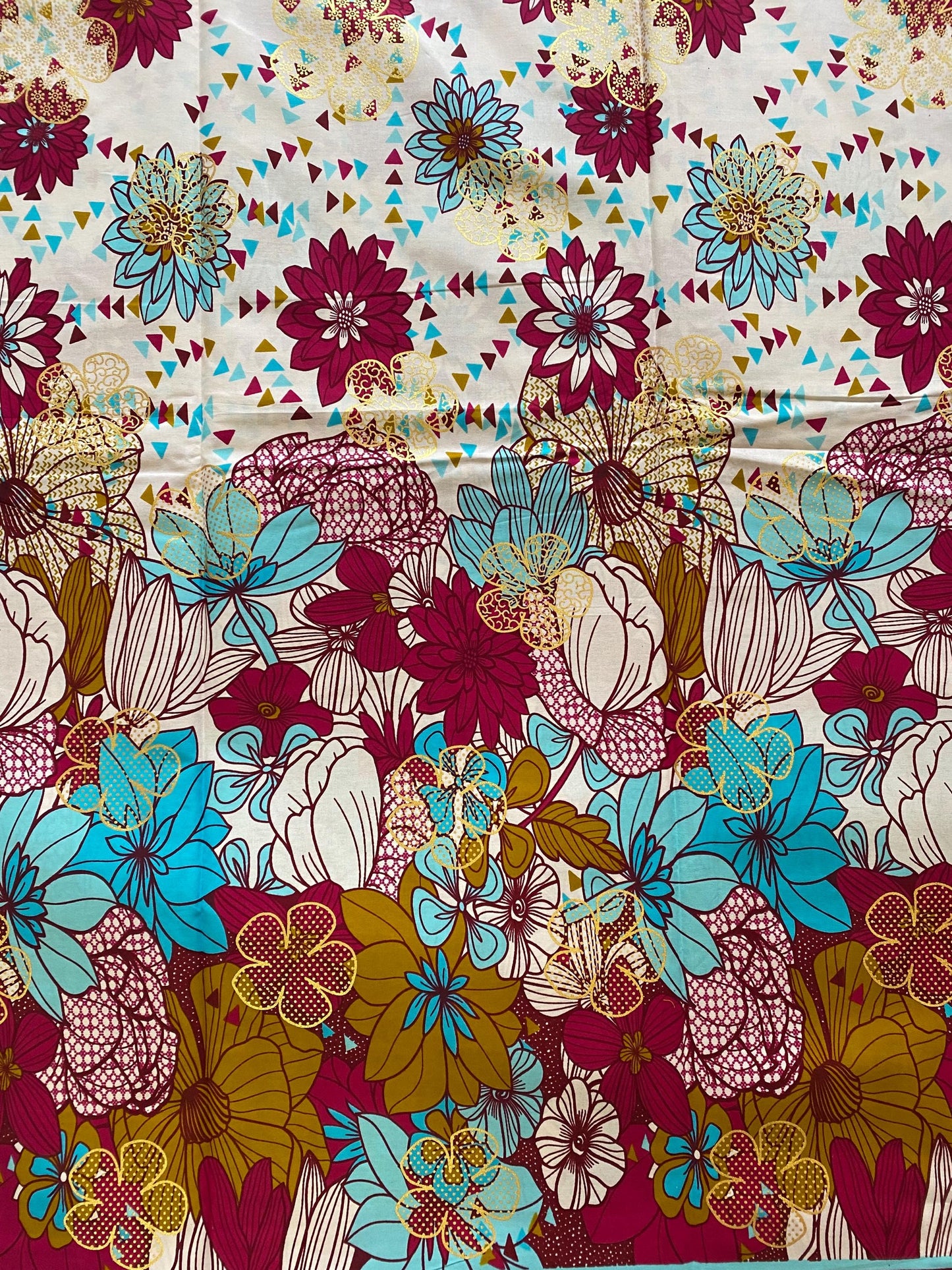 Floral Cotton Fabric – Ankara Wax Print with Gold Embellishments
