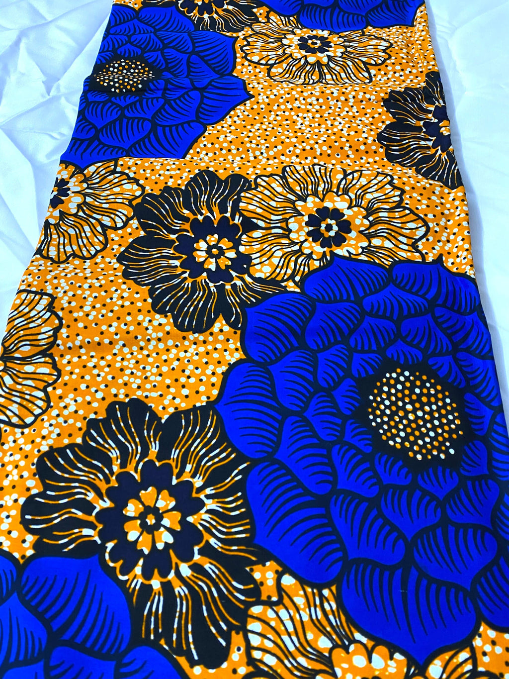 African Wax Print Fabric: Blue Floral Ankara Cotton, 6 Yards