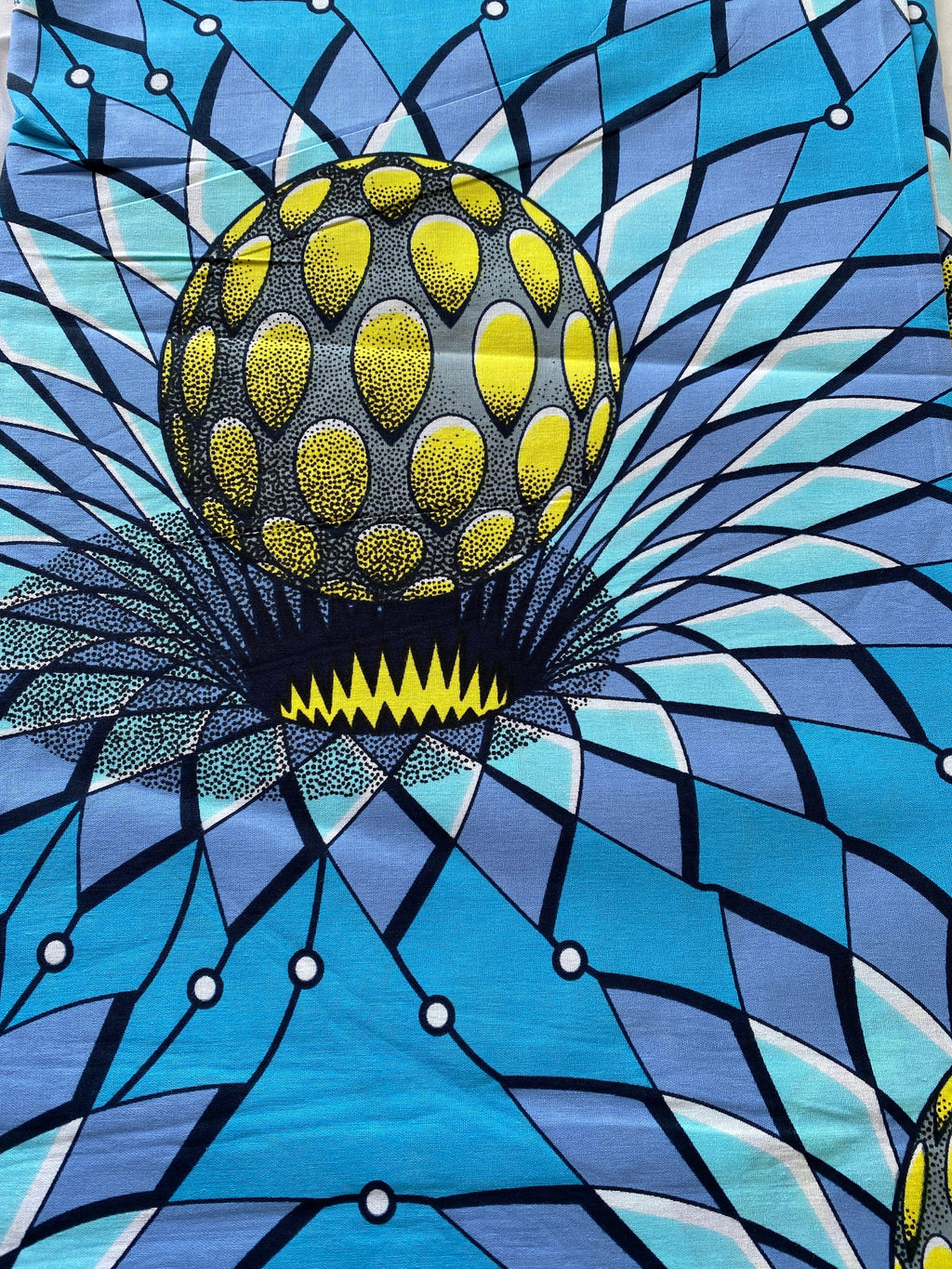 Ankara African Print Fabric: Blue Geometric Wax Cotton (6 Yards)