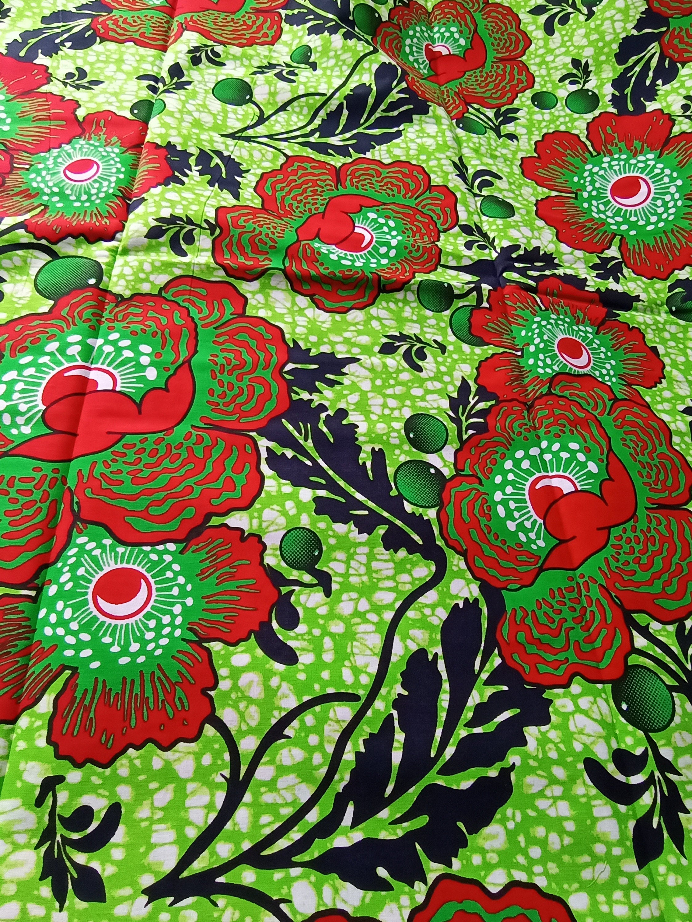 African Floral Wax Print Fabric: 100% Cotton Ankara Wrapper, 6 Yards