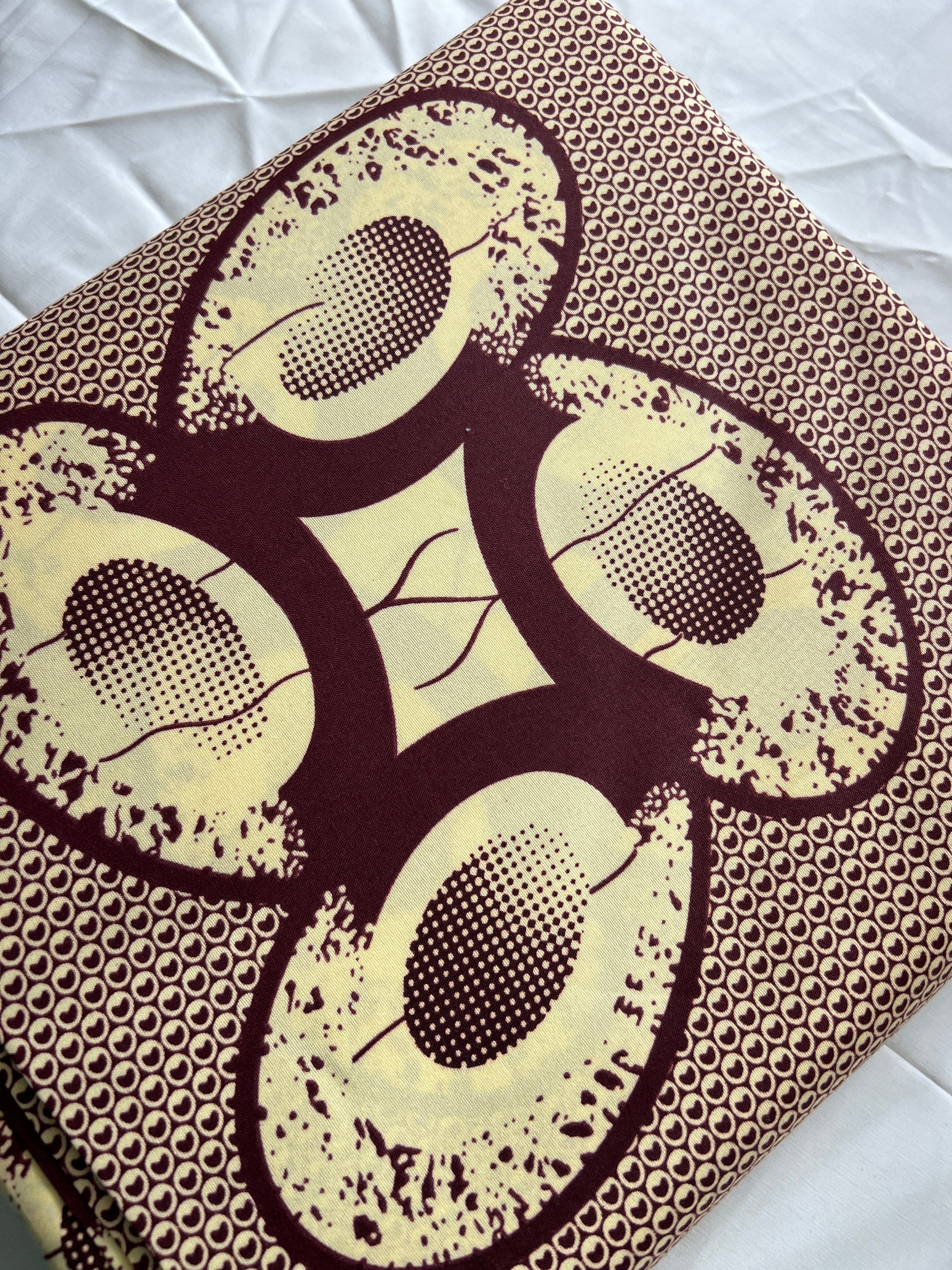 African Wax Print Fabric: Polycotton Leaf Design, 6 Yards