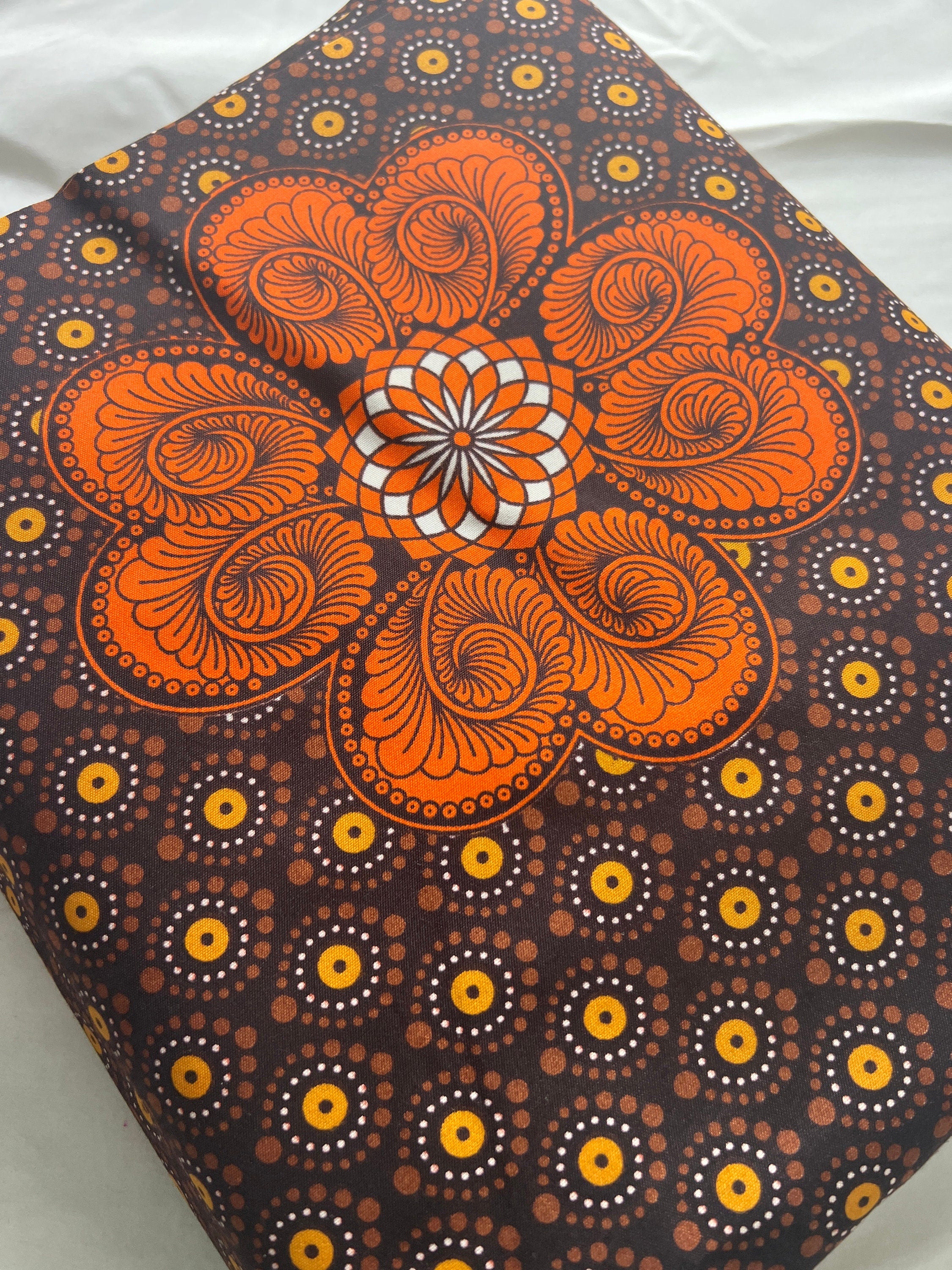 African Wax Print Fabric: Polycotton Leaf Design, 6 Yards