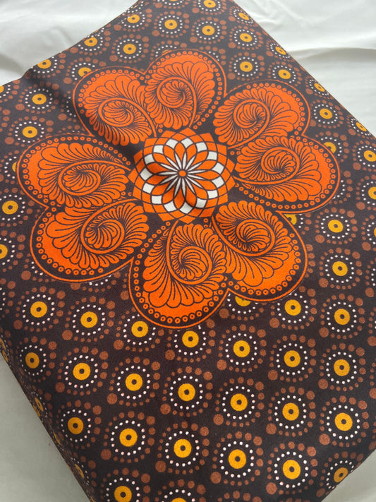 African Wax Print Fabric: Polycotton Leaf Design, 6 Yards