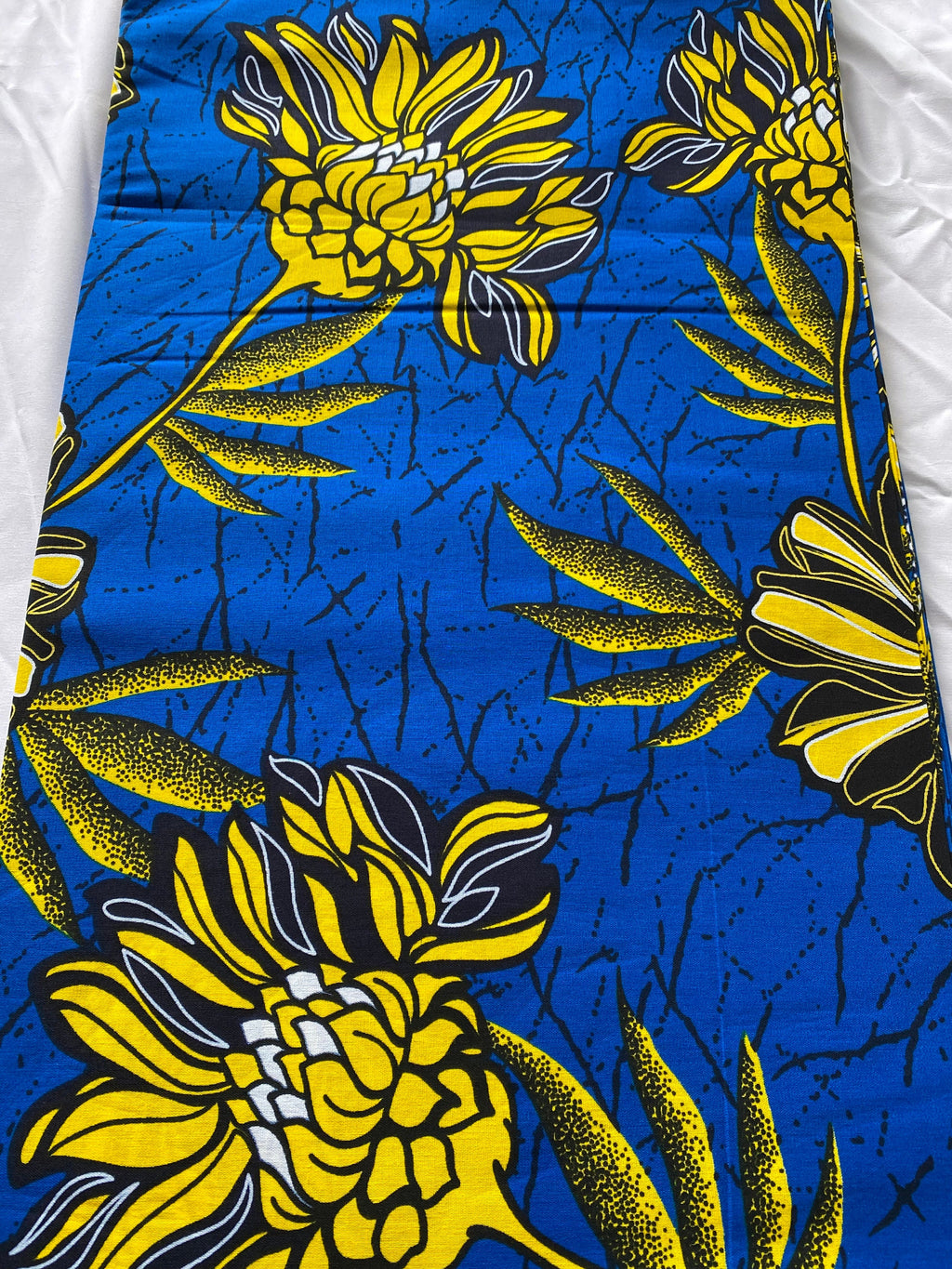 African Wax Print Fabric: Blue Floral Ankara Cotton, 6 Yards