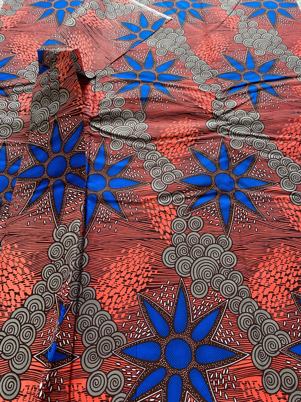 Blue Star African Wax Print Fabric: Polycotton Ankara, 6 Yards