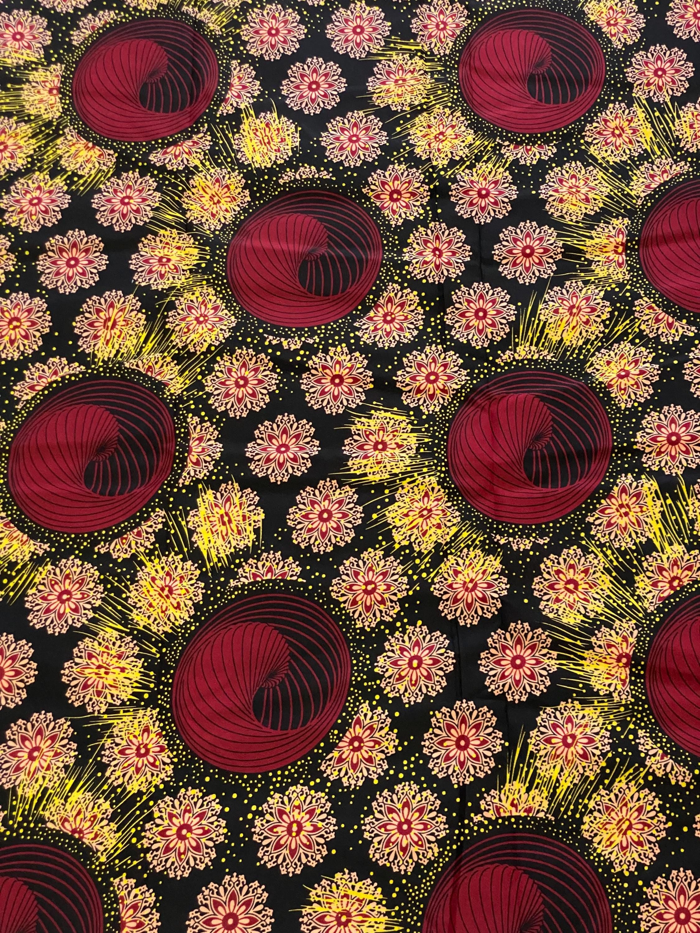 Ankara Fabric, Red Floral African Print, 6 Yards