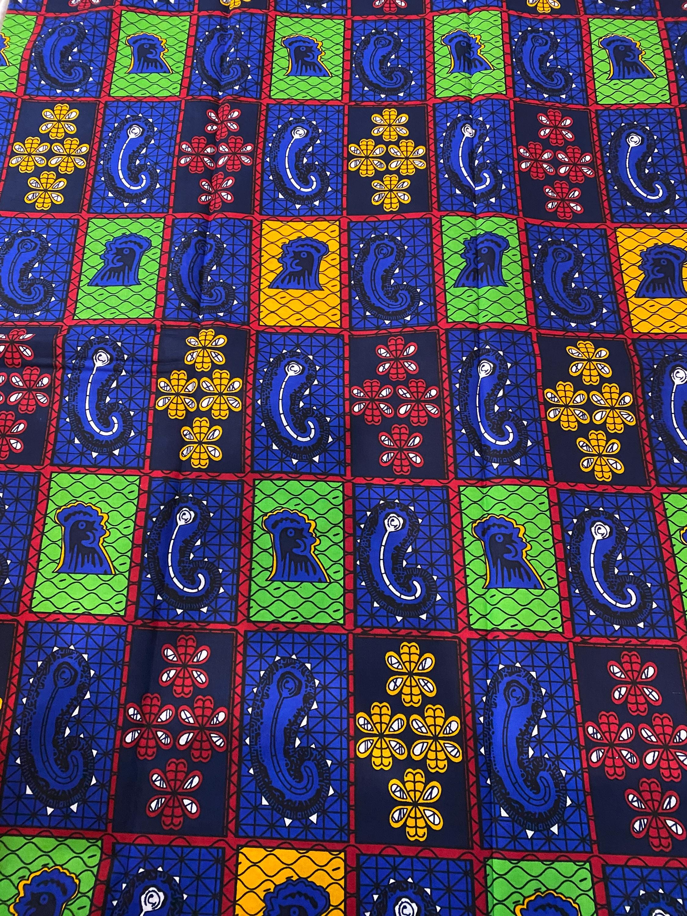 Floral African Wax Print Fabric: Multicolored Cotton Textile, 6 Yard