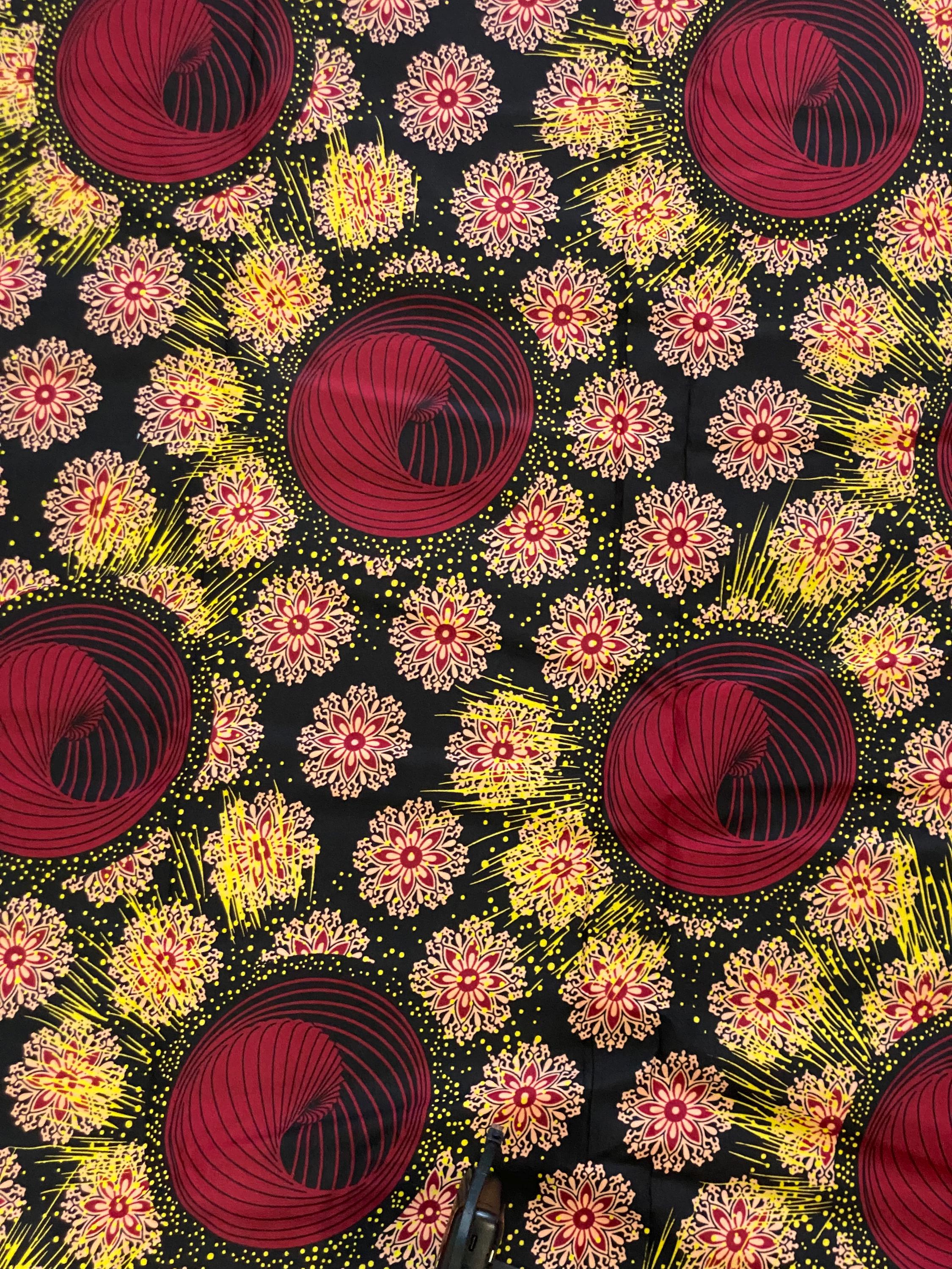 Ankara Fabric, Red Floral African Print, 6 Yards