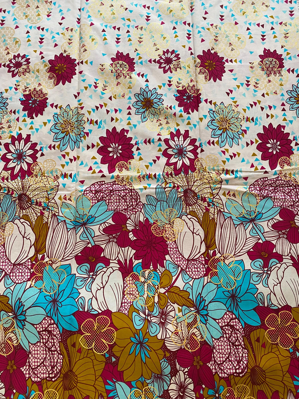 Floral Cotton Fabric – Ankara Wax Print with Gold Embellishments