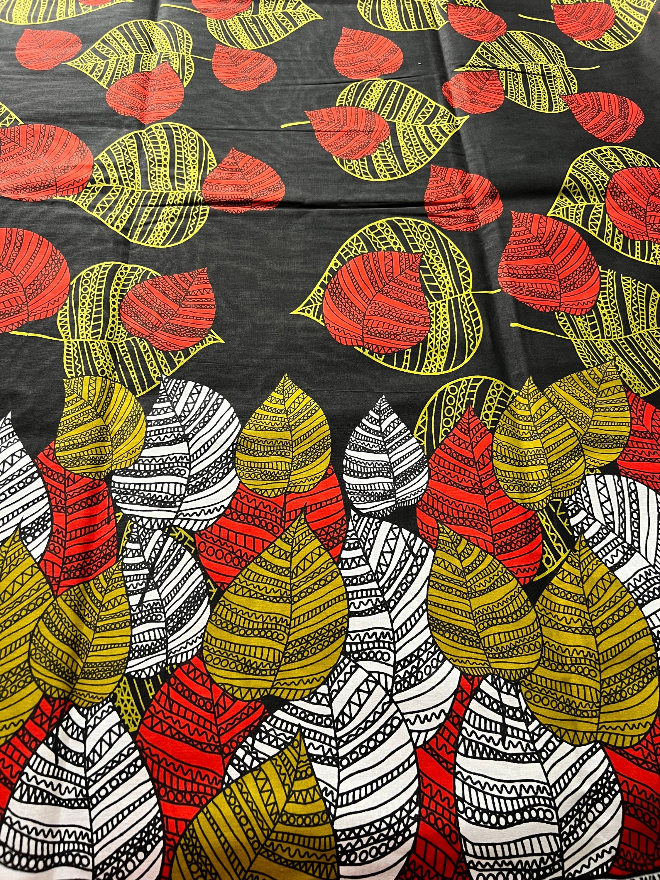 African Wax Print Fabric: 100% Cotton Ankara with Leaf Design, 6 Yards