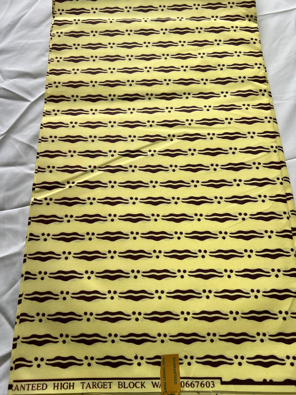 African Wax Print Fabric: Yellow Leaf Design, 6 Yards
