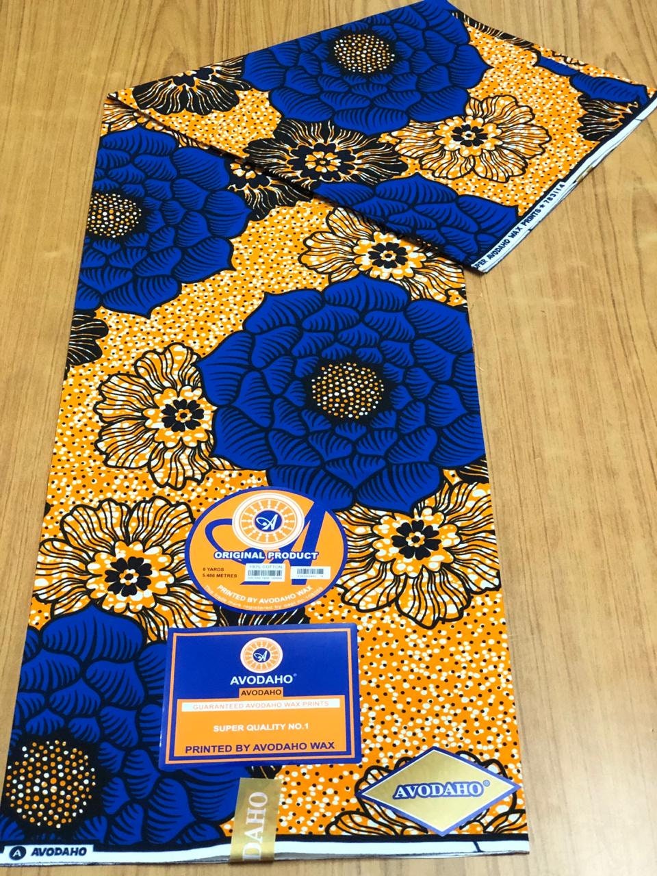 African Wax Print Fabric: Blue Floral Ankara Cotton, 6 Yards