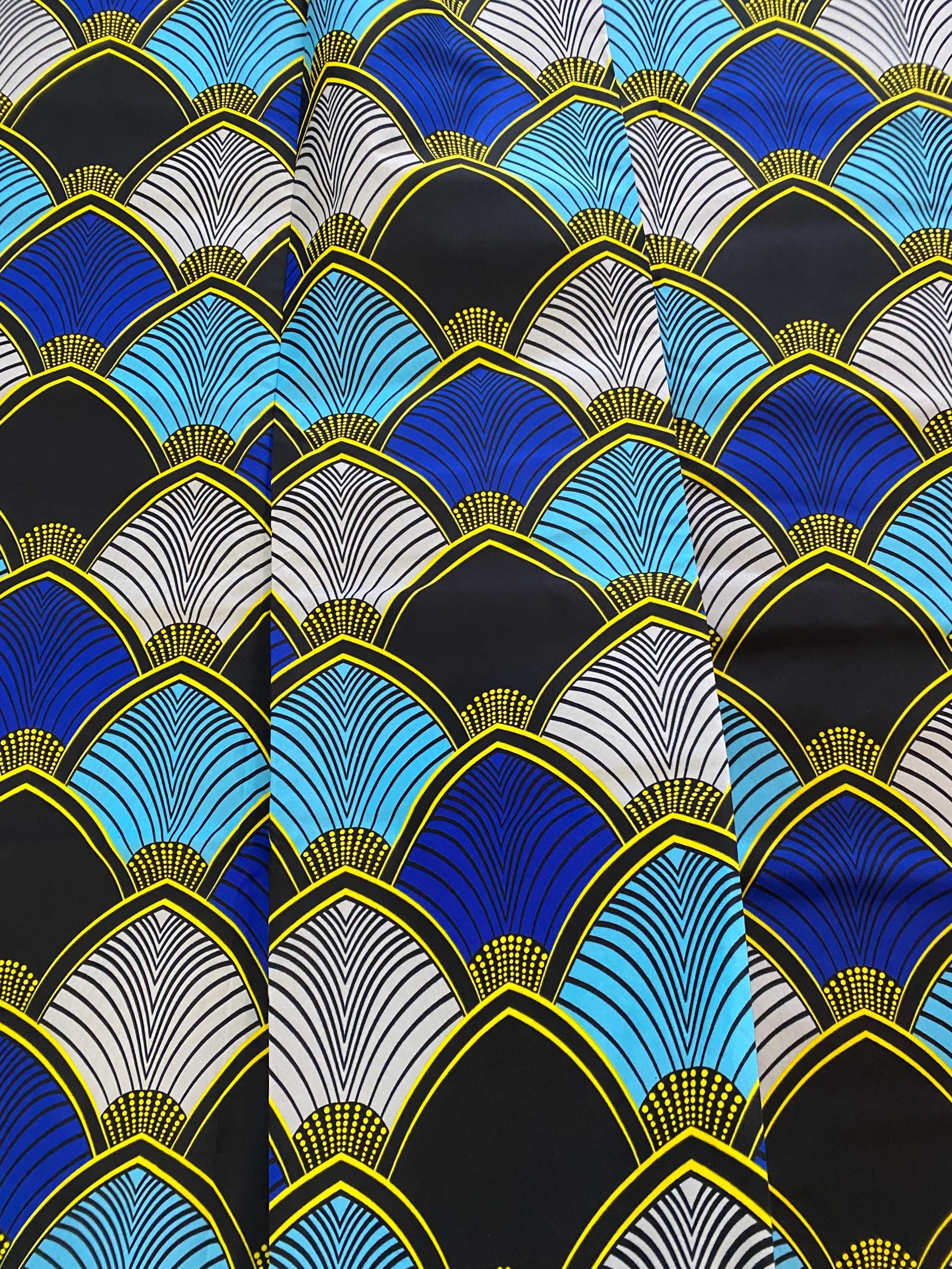 Ankara Fabric, Blue Fan Print, Polycotton, 6 Yards