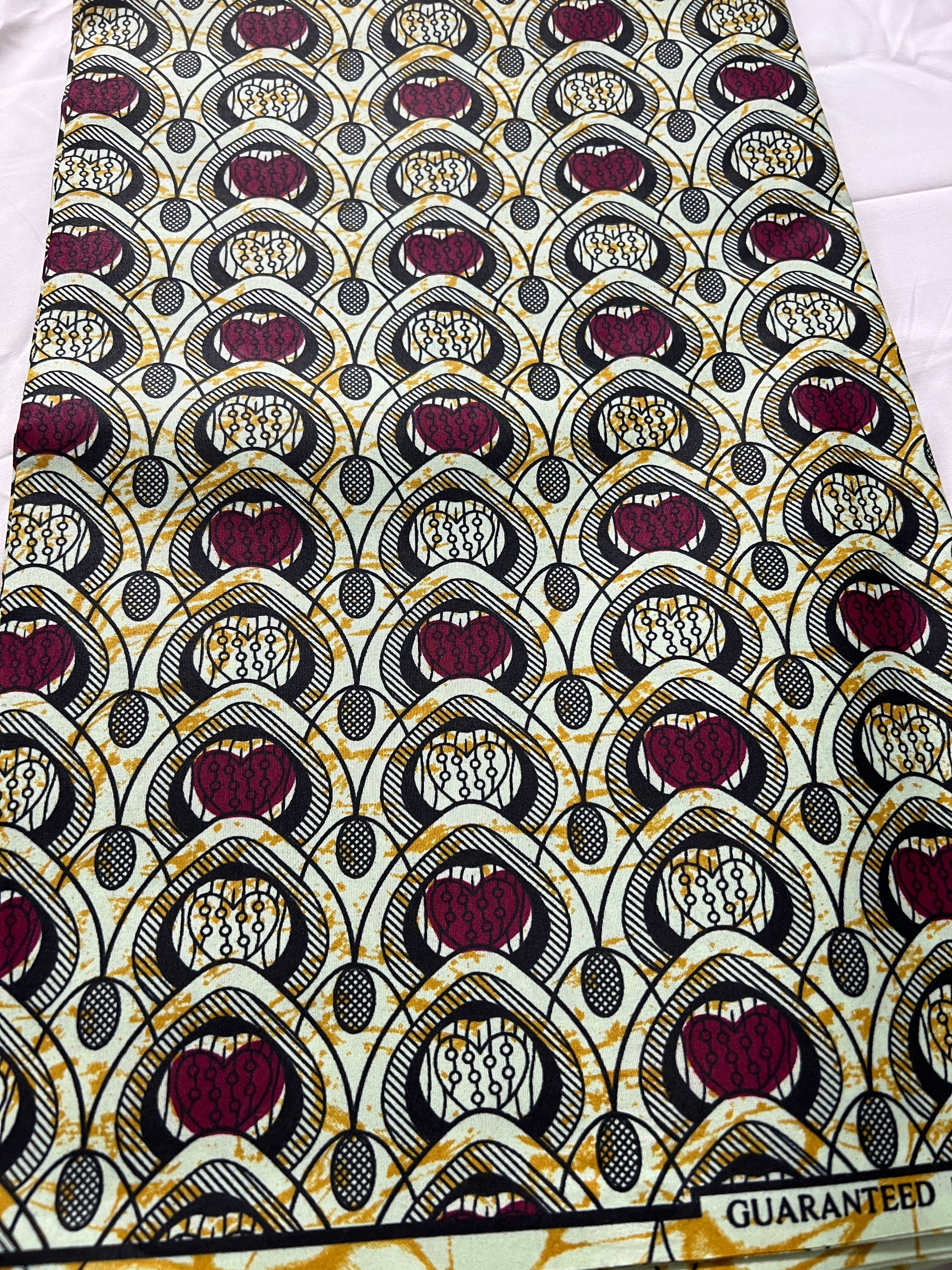 African Wax Print Fabric: Polycotton Leaf Design, 6 Yards