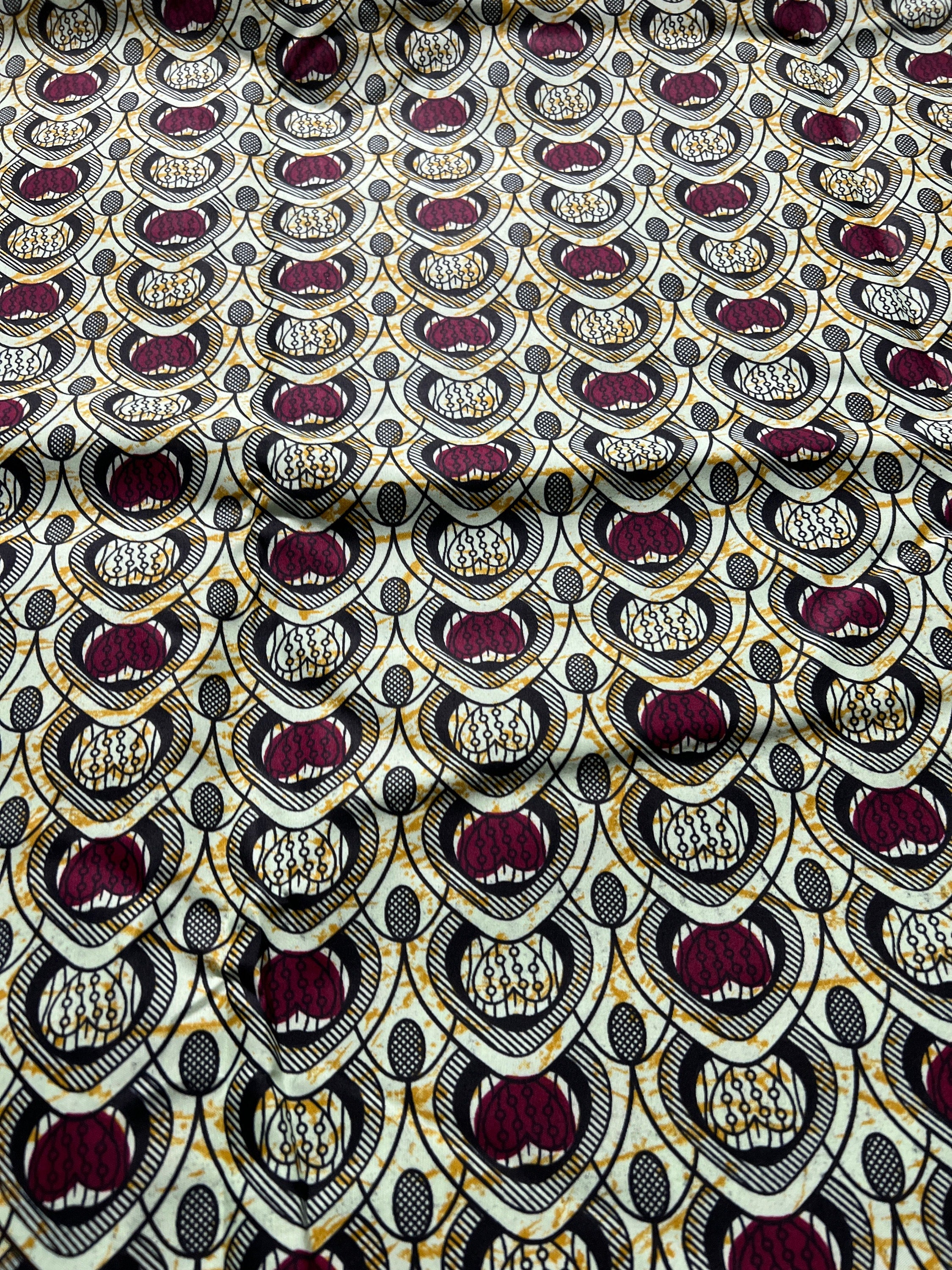 African Wax Print Fabric: Polycotton Leaf Design, 6 Yards