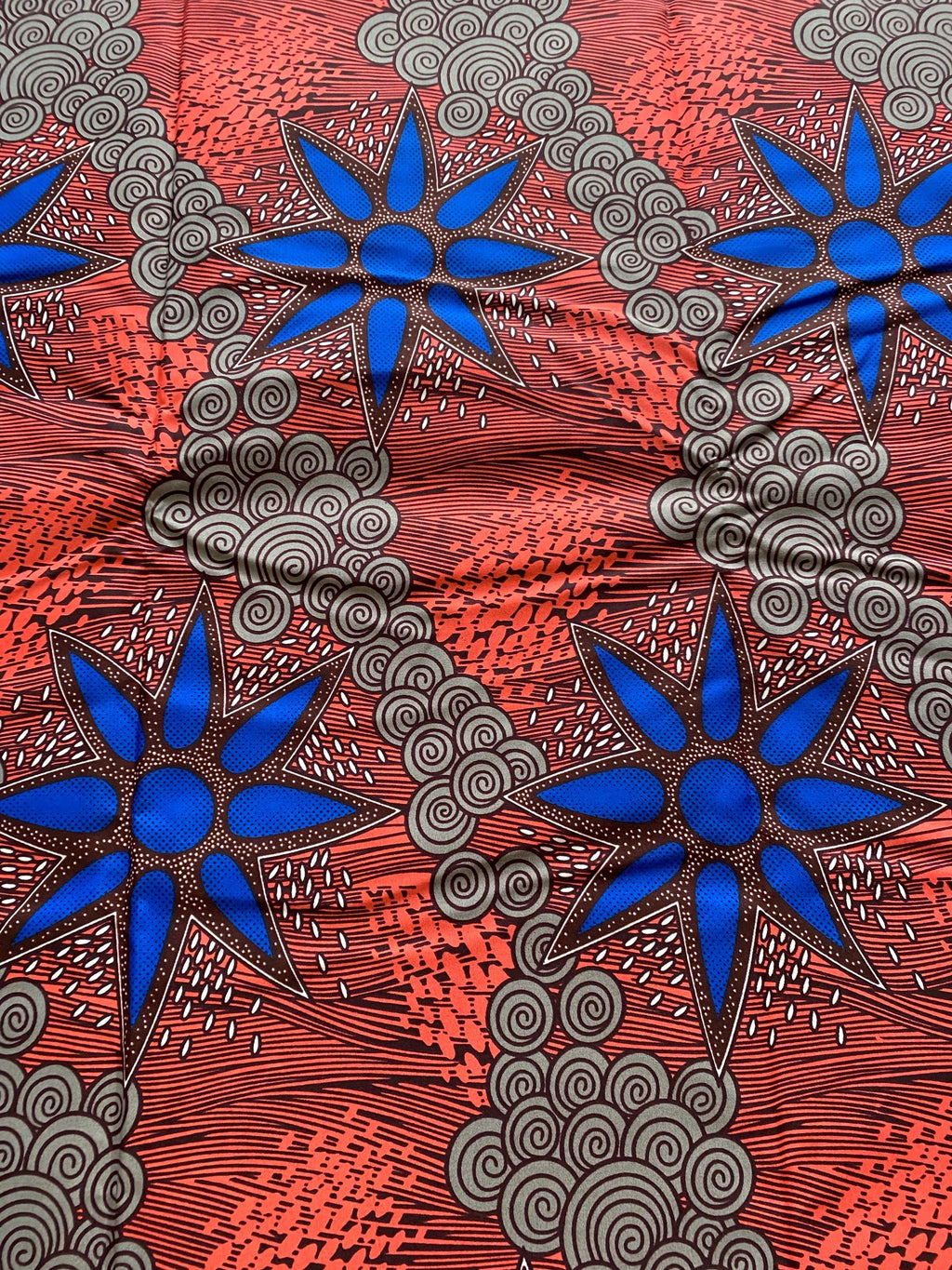 Blue Star African Wax Print Fabric: Polycotton Ankara, 6 Yards