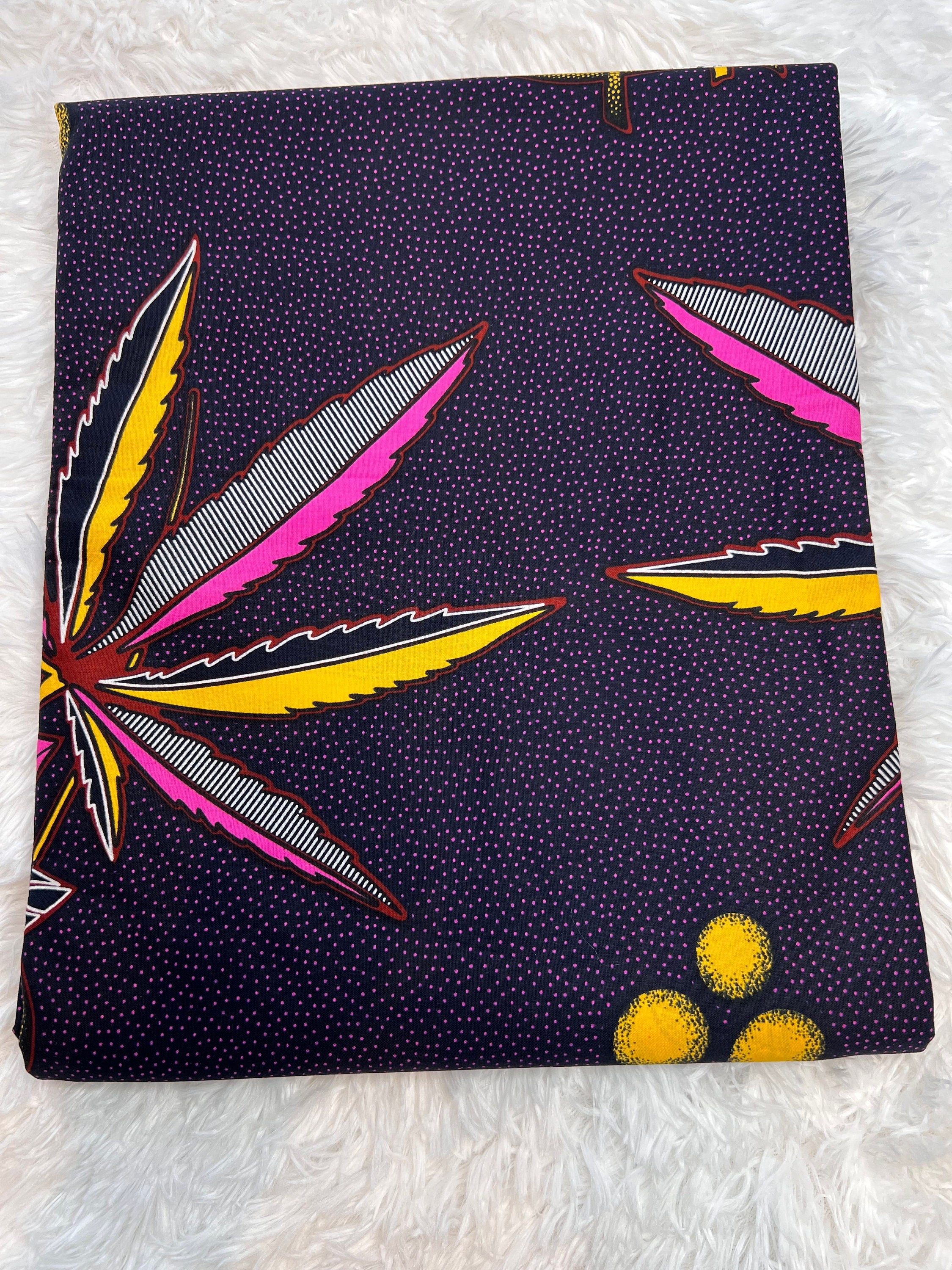 Floral African Wax Print Fabric: Blue Cotton Textile, 6 Yards