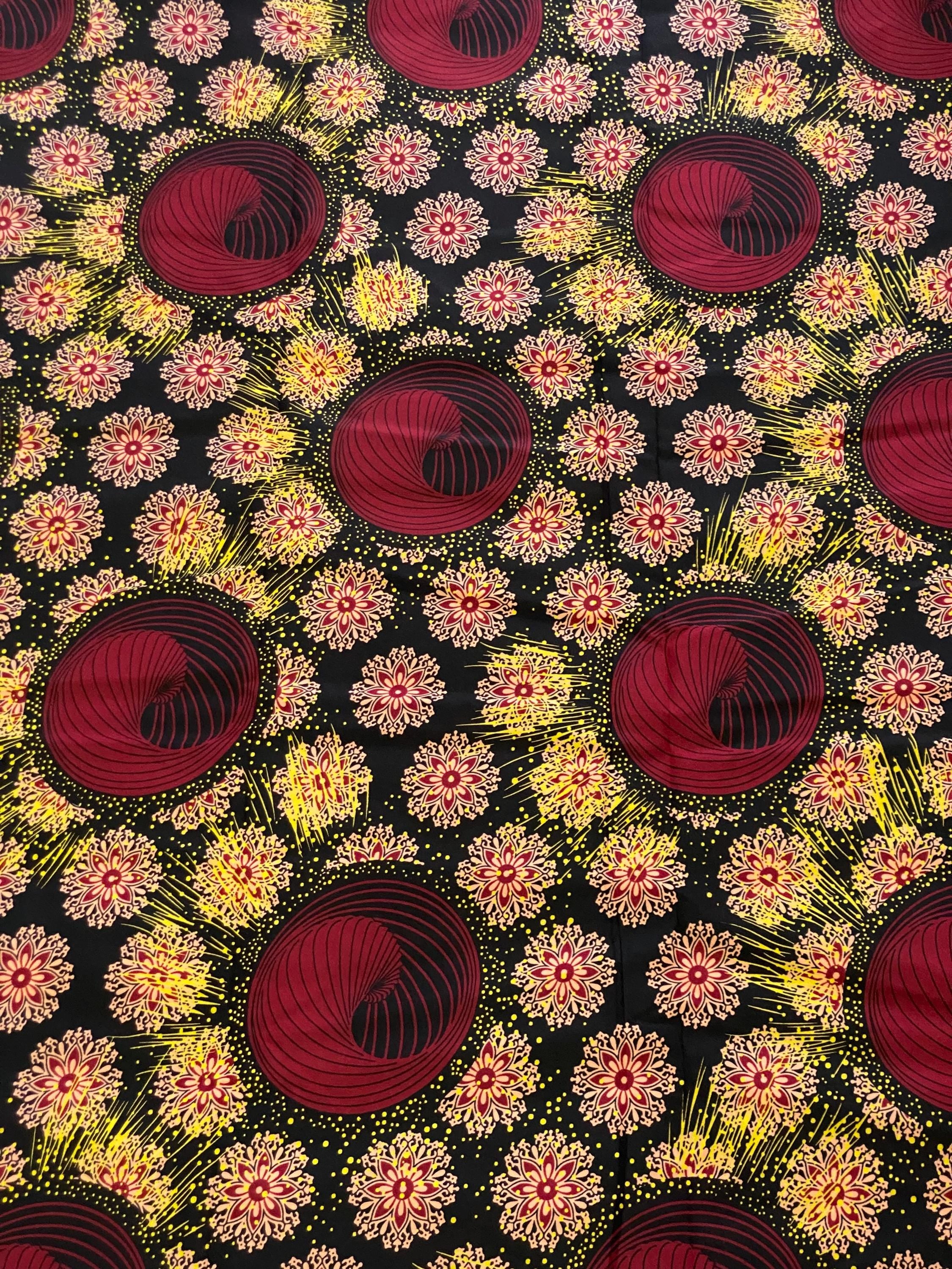 Ankara Fabric, Red Floral African Print, 6 Yards