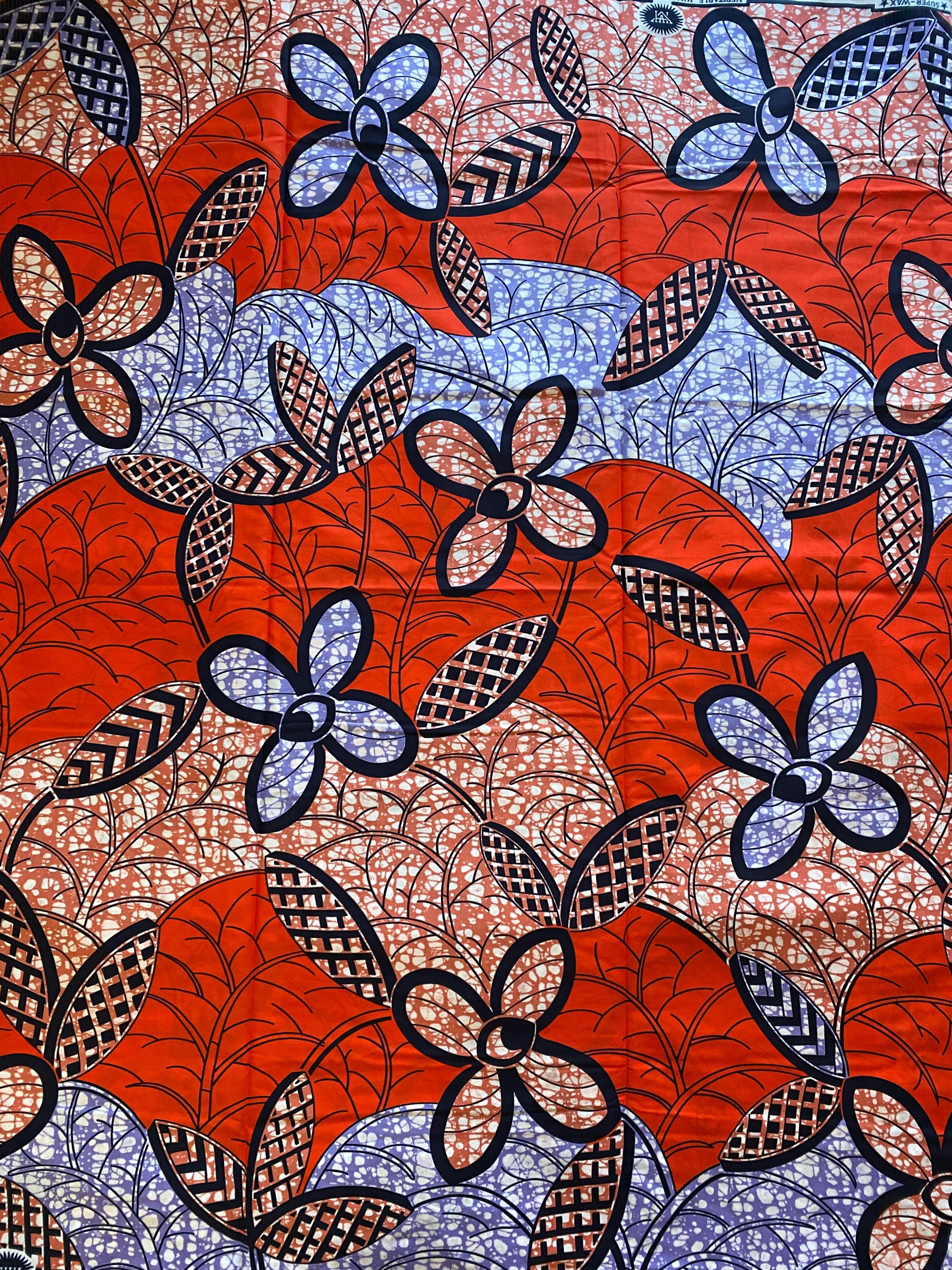 Multicoloured African Wax Print Fabric, 6 Yard Cotton Ankara Textile