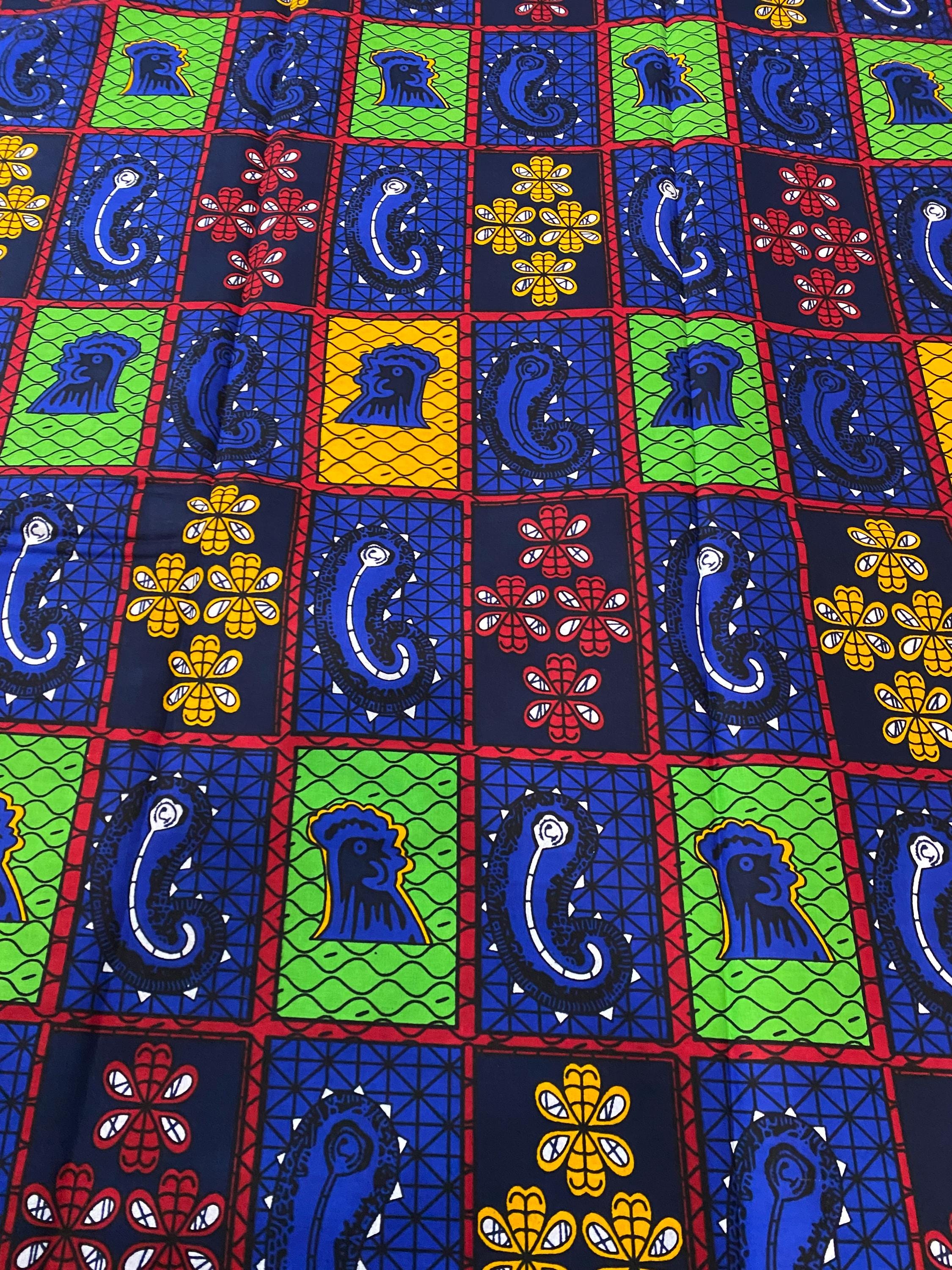 Floral African Wax Print Fabric: Multicolored Cotton Textile, 6 Yard