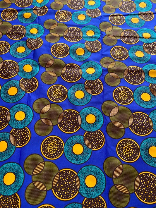 Ankara African Fabric, 6 Yards Polycotton, Circle Print