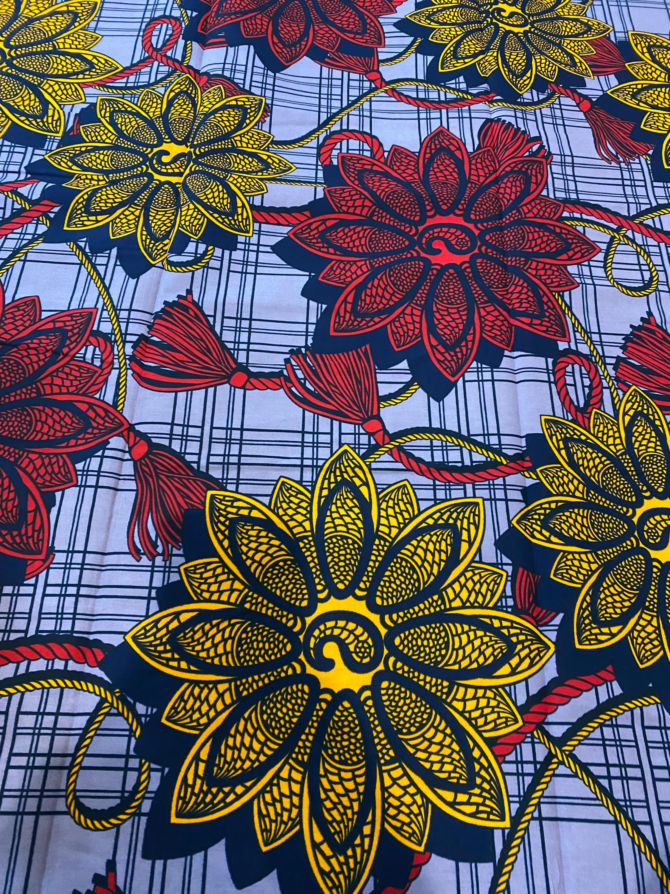 African Wax Print Fabric: Floral Ankara Cotton, 6 Yards