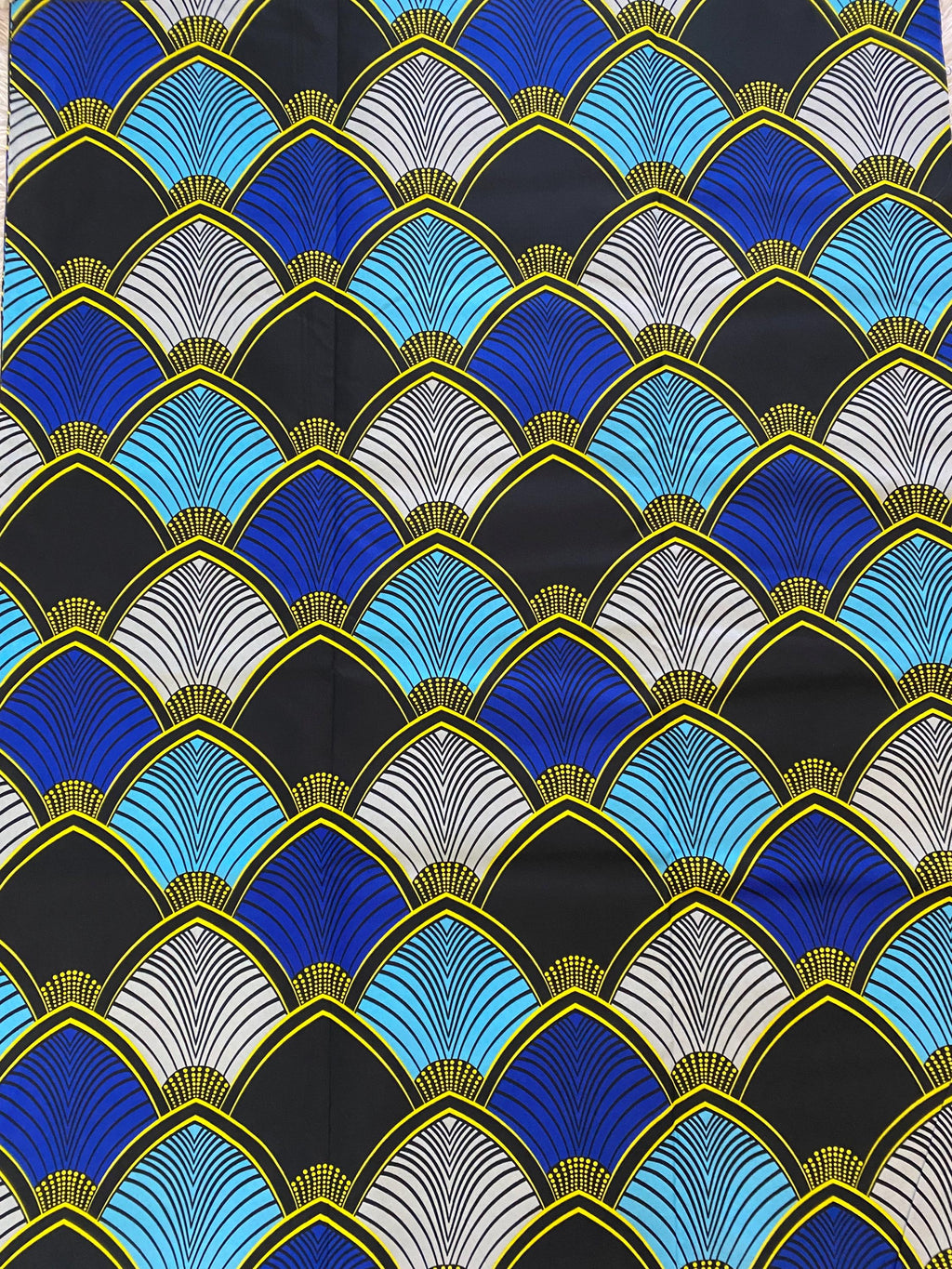 Ankara Fabric, Blue Fan Print, Polycotton, 6 Yards