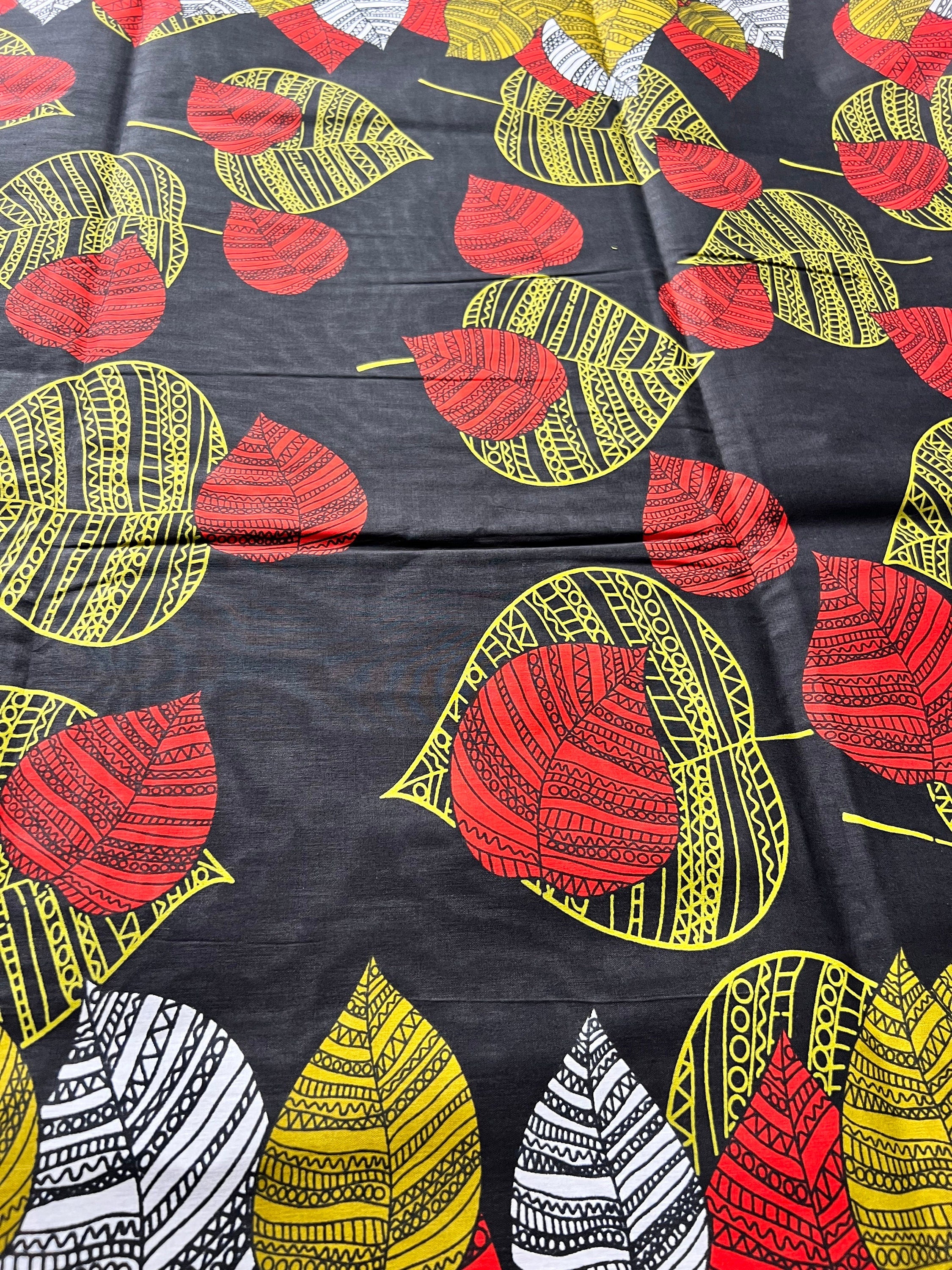 African Wax Print Fabric: 100% Cotton Ankara with Leaf Design, 6 Yards