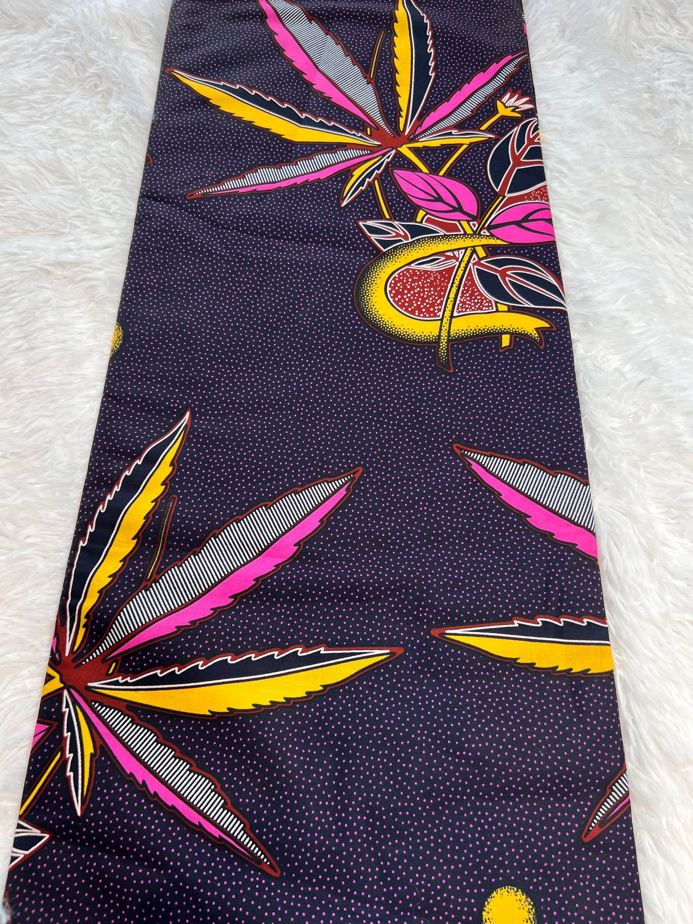 Floral African Wax Print Fabric: Blue Cotton Textile, 6 Yards