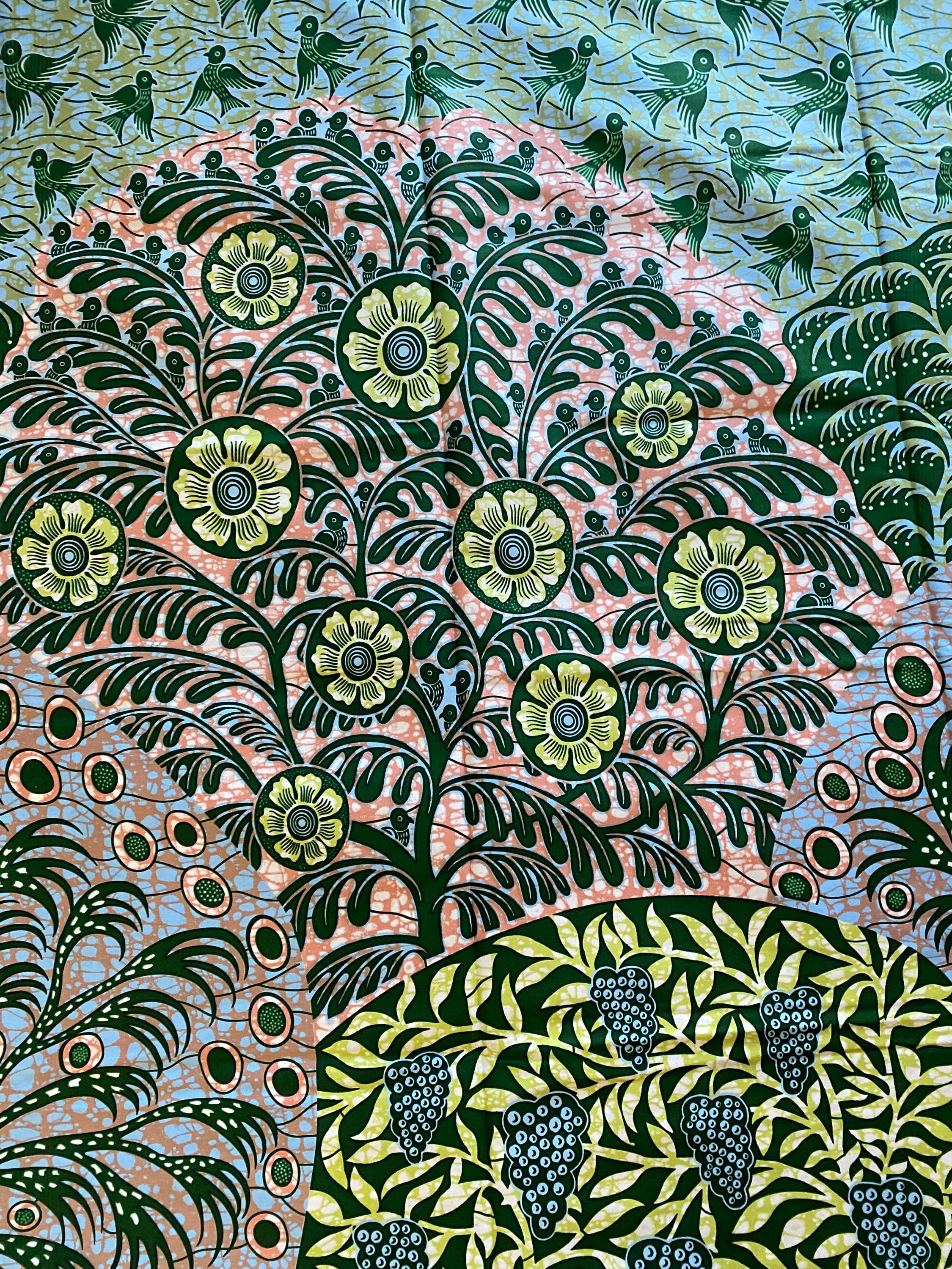 Floral African Wax Print Fabric, 6 Yards, 100% Cotton Ankara