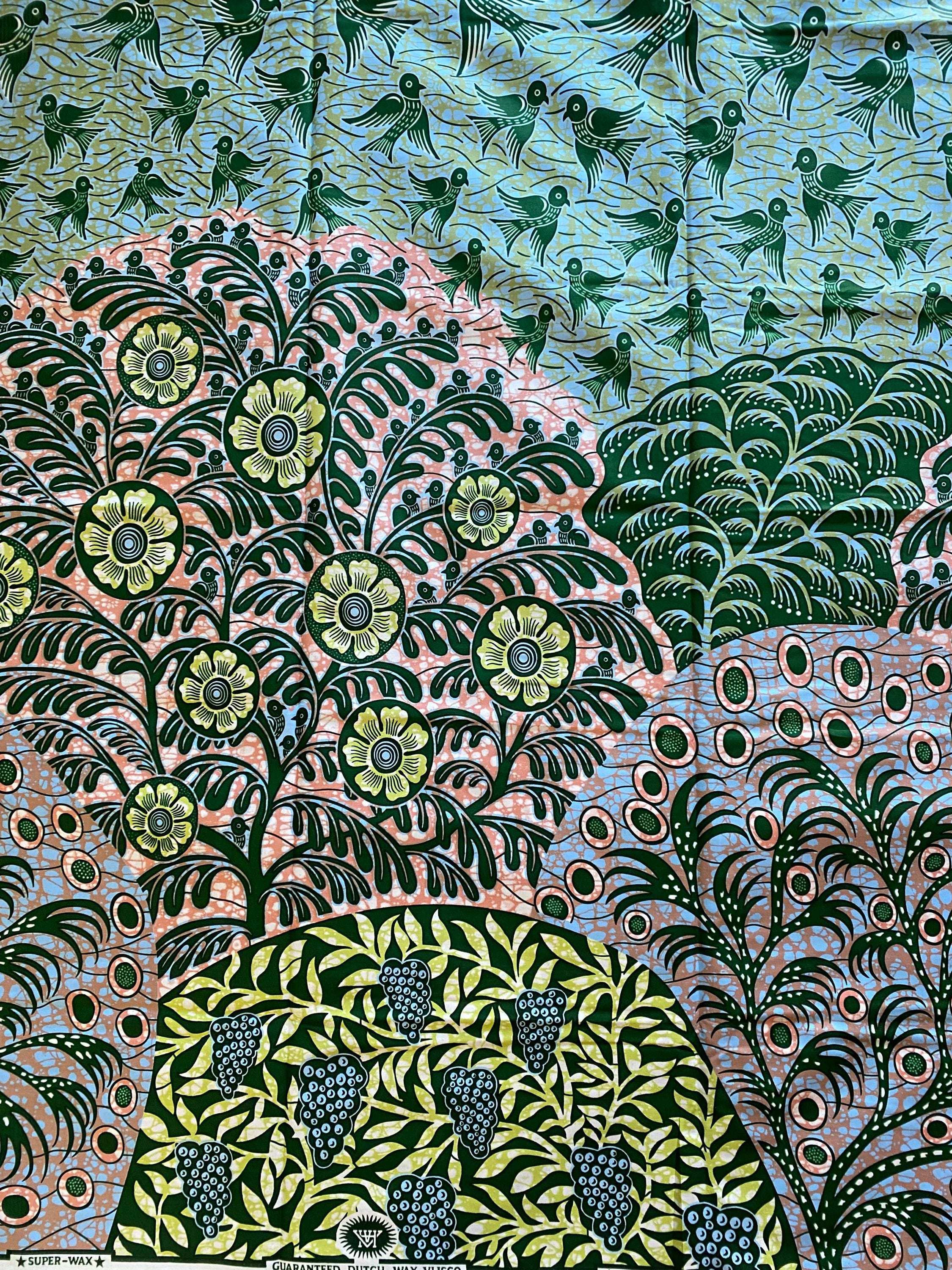 Floral African Wax Print Fabric, 6 Yards, 100% Cotton Ankara