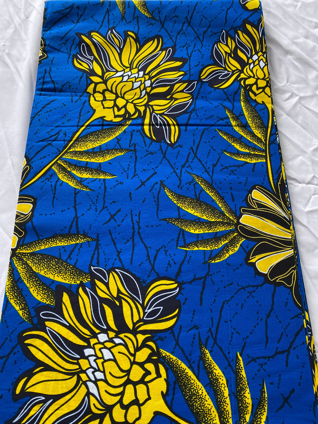 African Wax Print Fabric: Blue Floral Ankara Cotton, 6 Yards