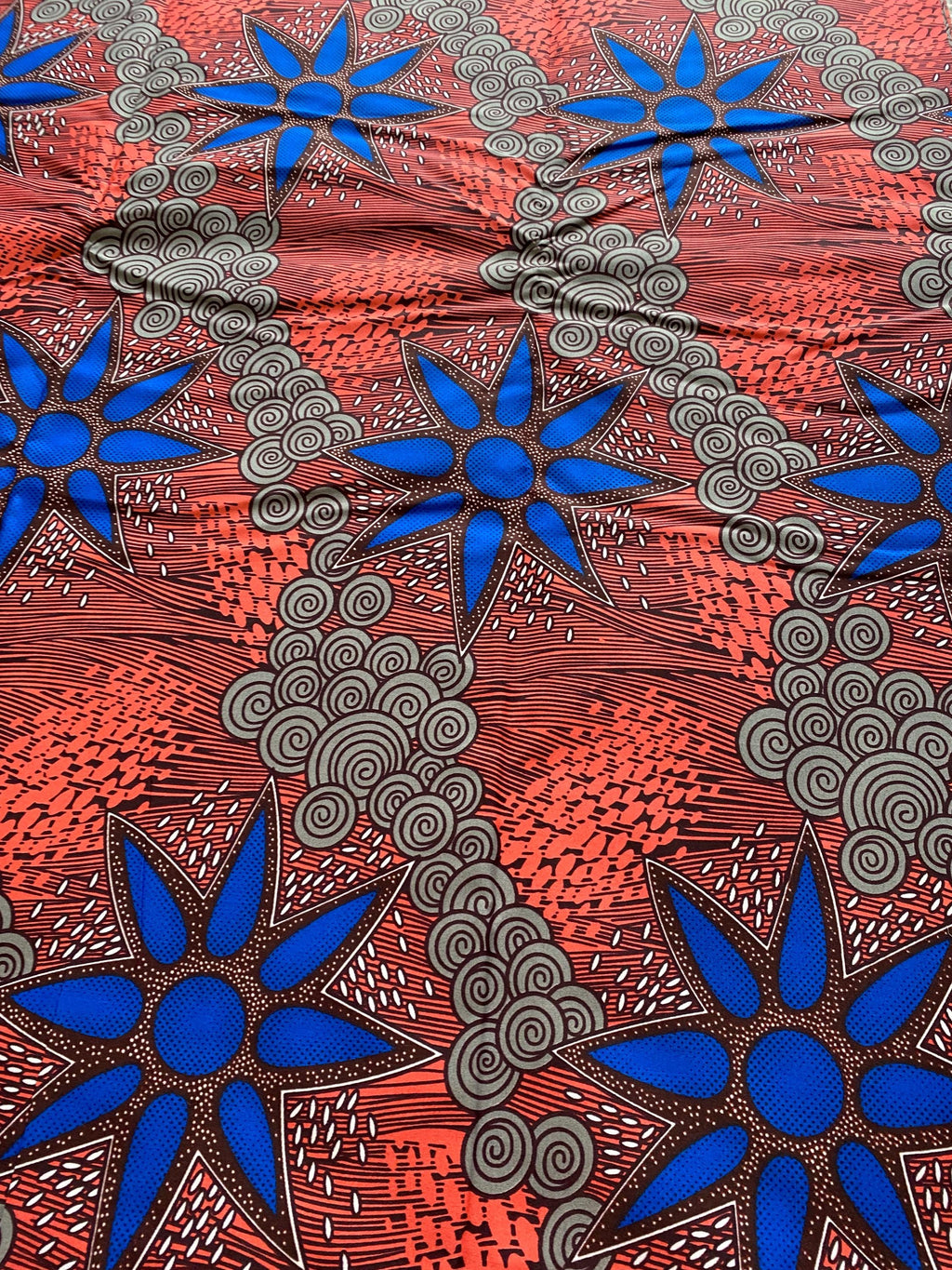 Blue Star African Wax Print Fabric: Polycotton Ankara, 6 Yards