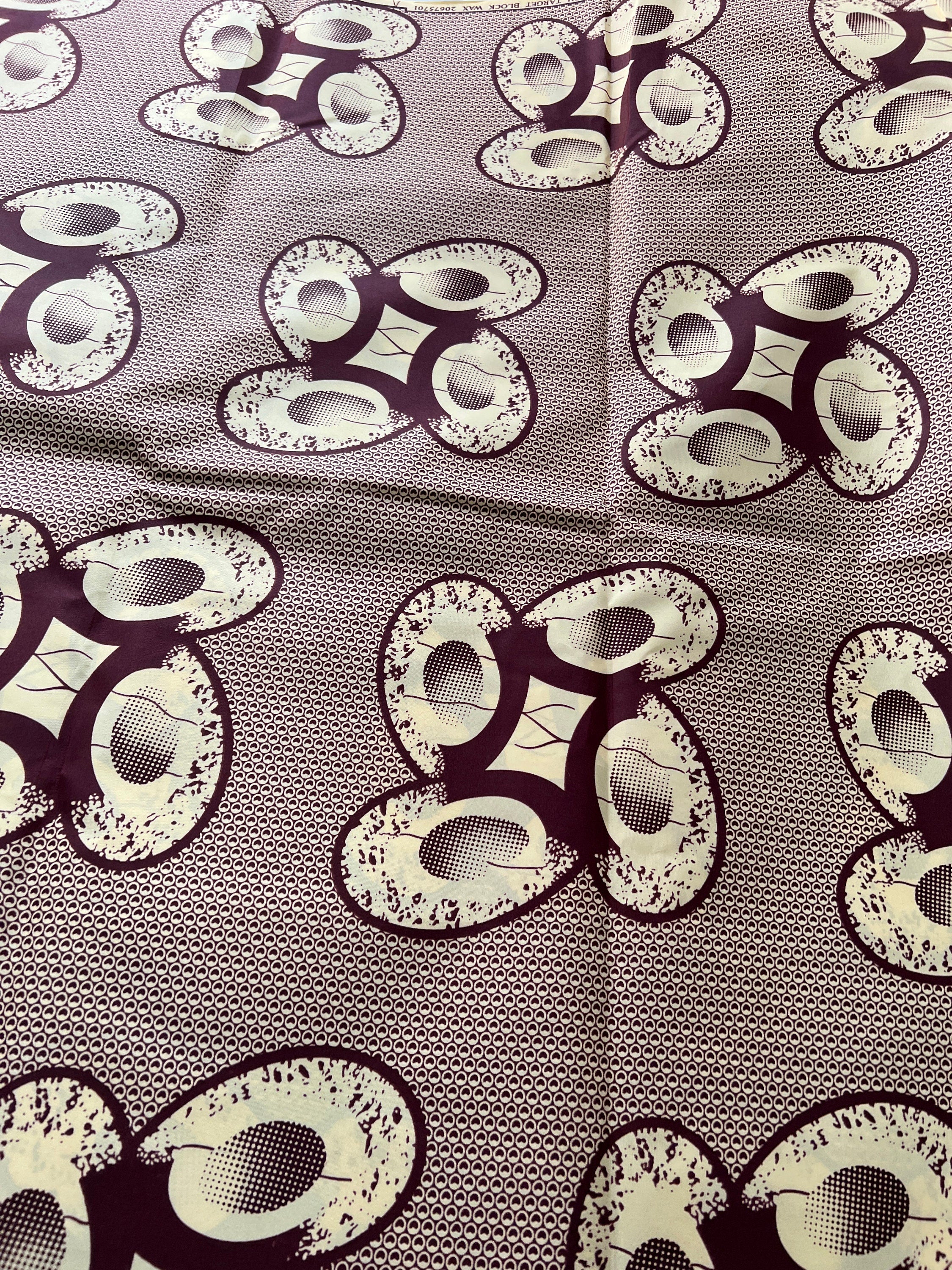 African Wax Print Fabric: Polycotton Leaf Design, 6 Yards
