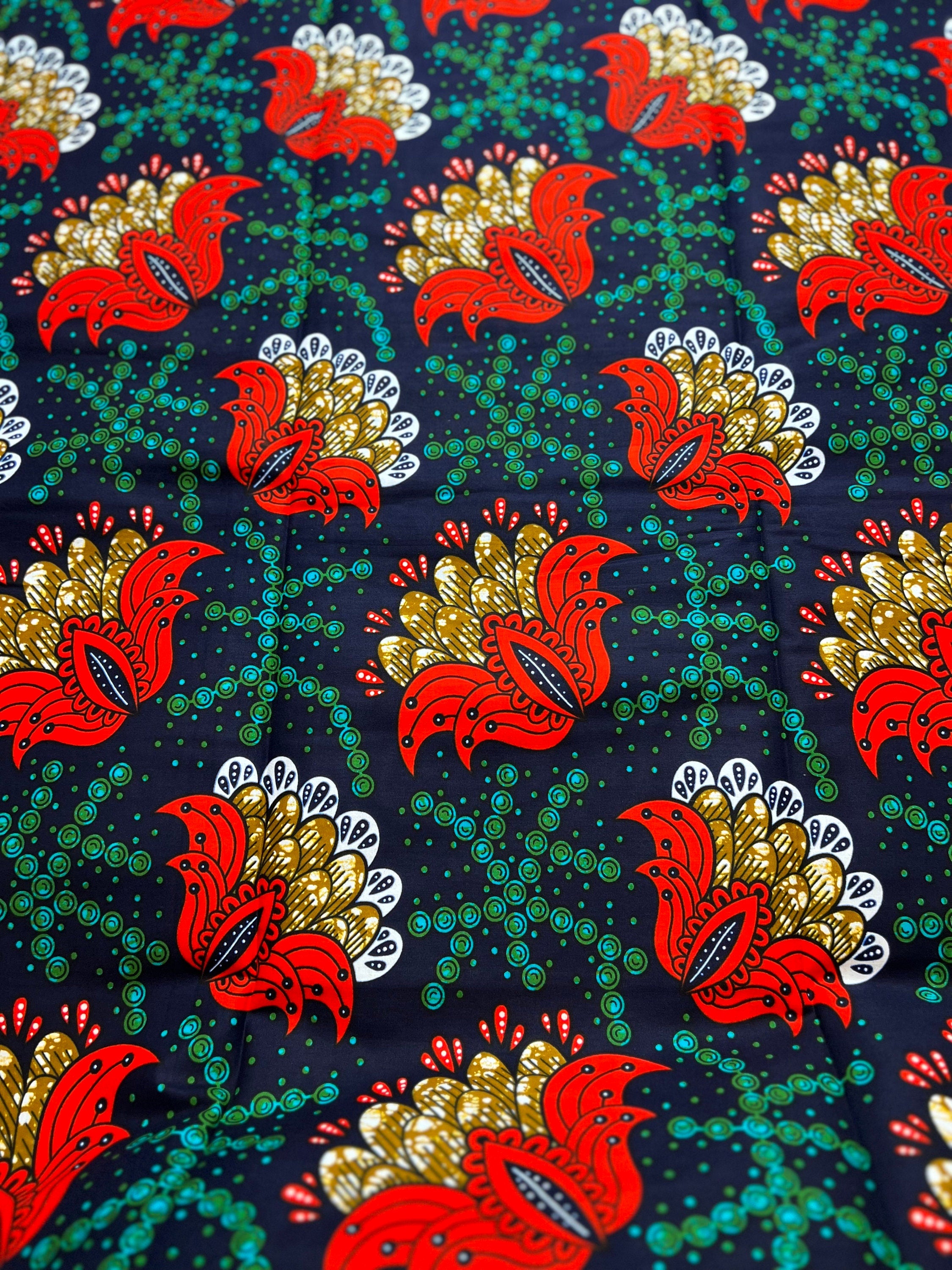 Floral African Wax Print Fabric: Multicolored Cotton Textile, 6 Yard