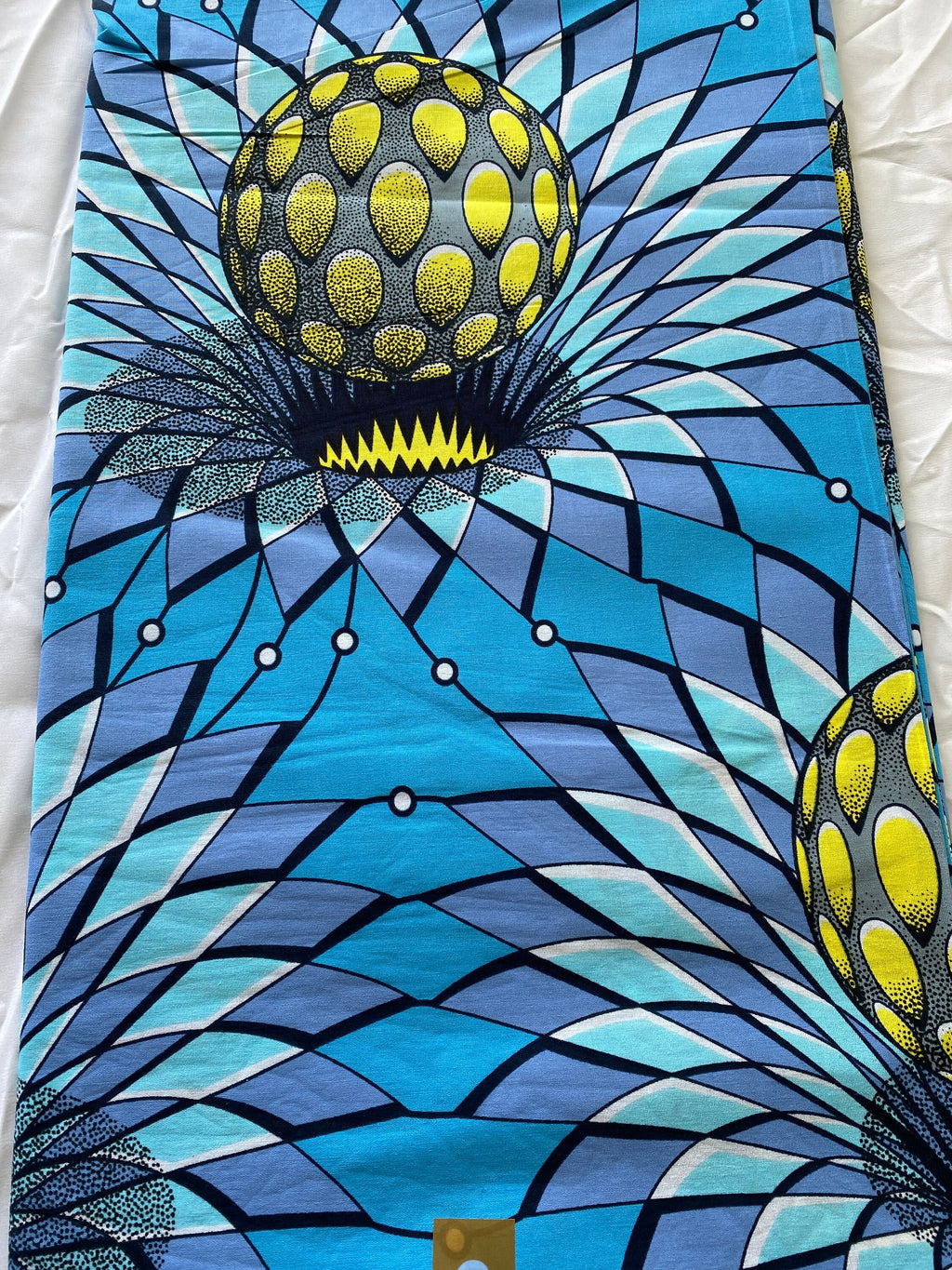 Ankara African Print Fabric: Blue Geometric Wax Cotton (6 Yards)