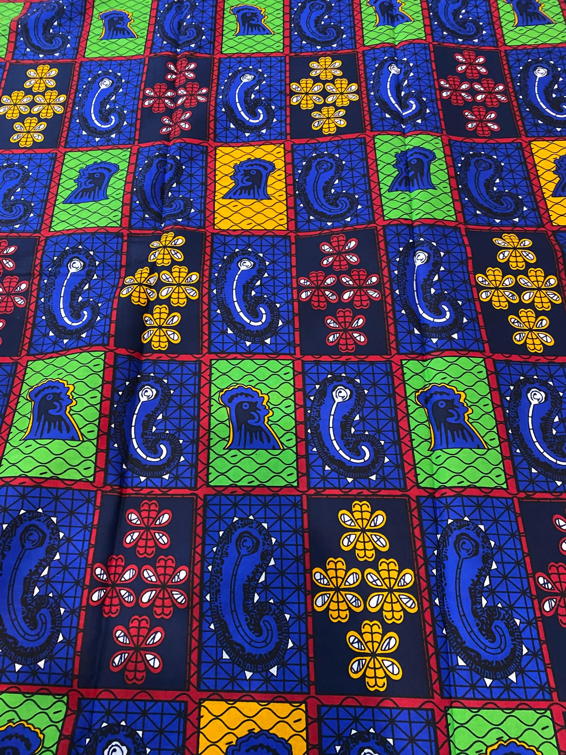 Floral African Wax Print Fabric: Multicolored Cotton Textile, 6 Yard