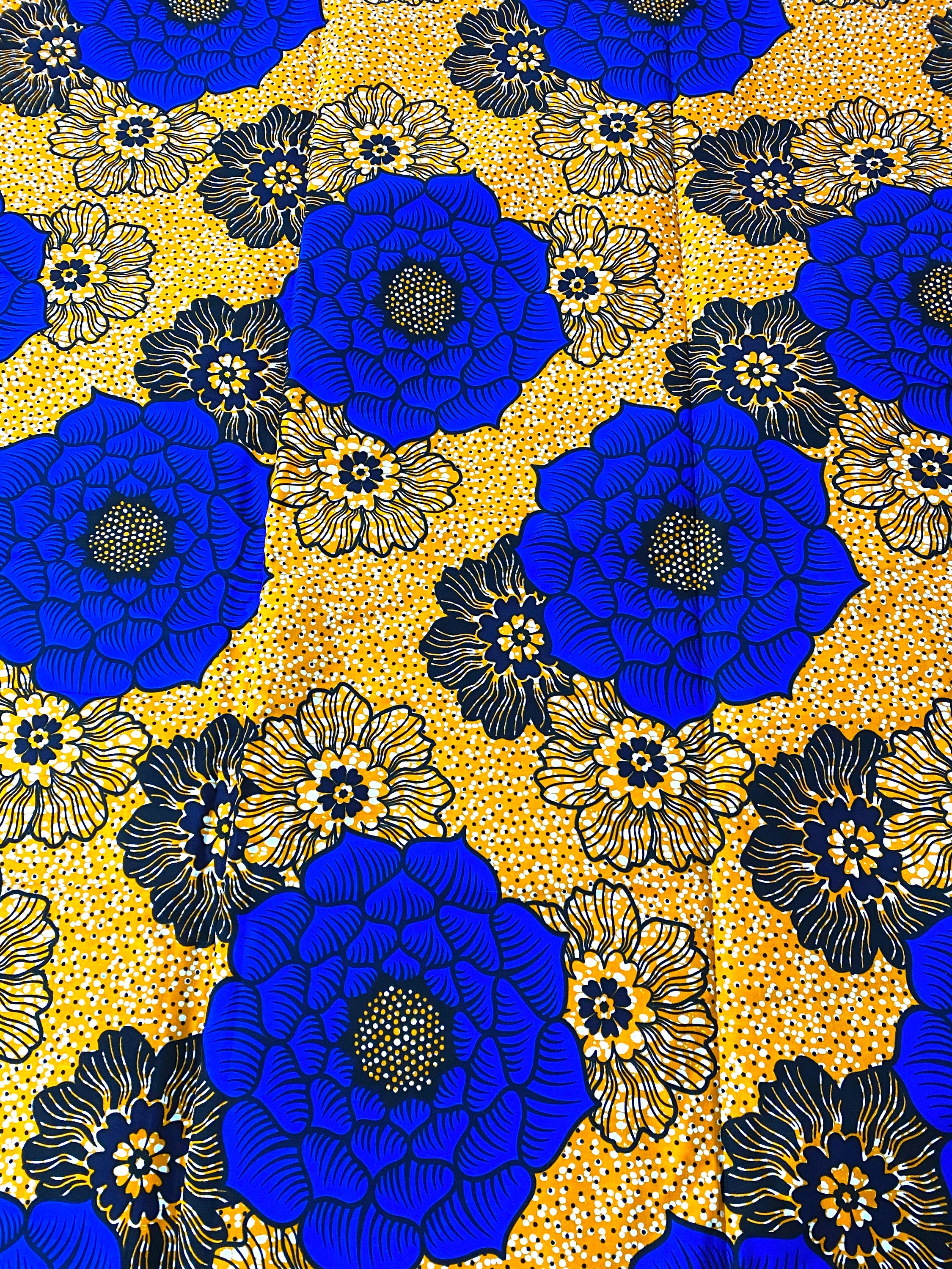 African Wax Print Fabric: Blue Floral Ankara Cotton, 6 Yards