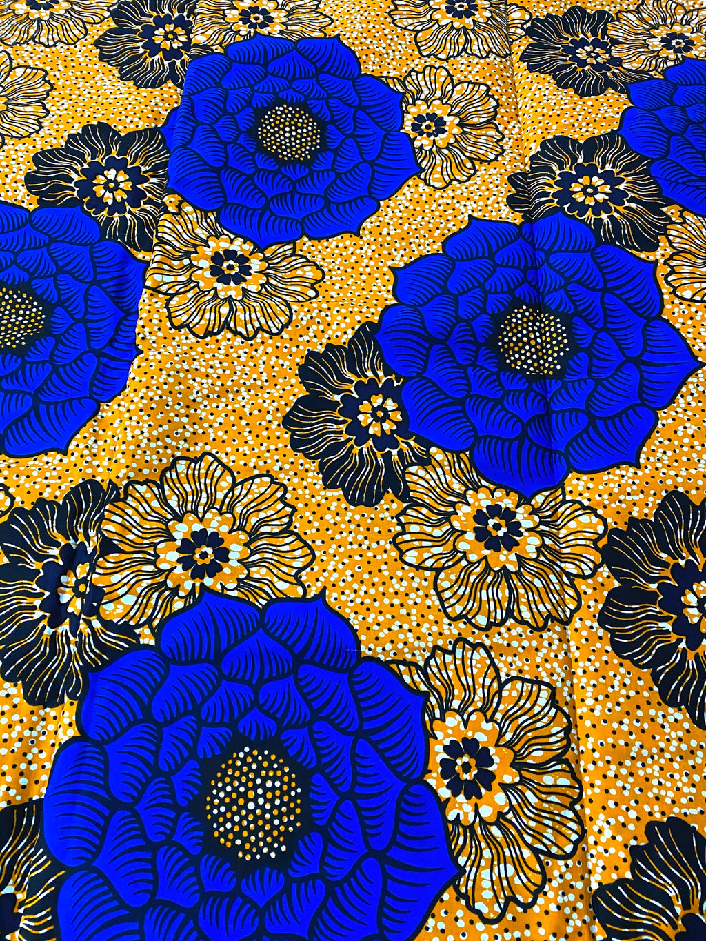 African Wax Print Fabric: Blue Floral Ankara Cotton, 6 Yards
