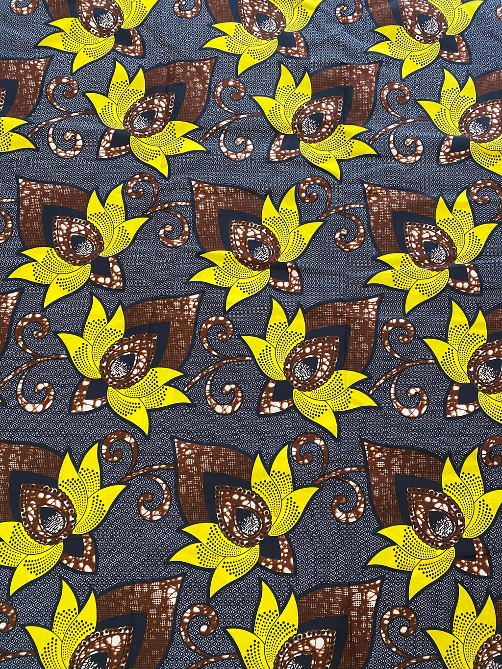 Floral Ankara Fabric, Yellow Flowers, African Print, 6 Yards