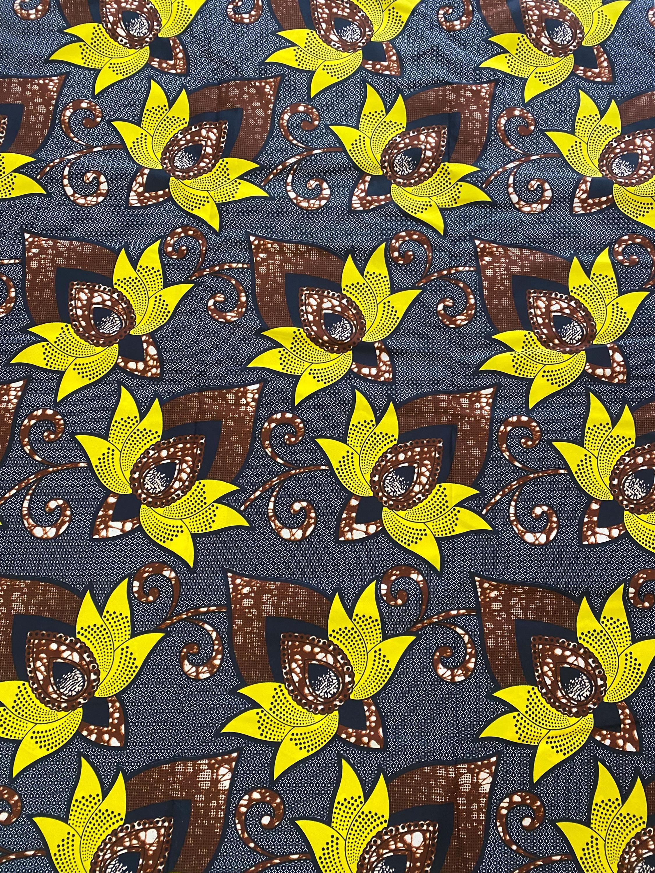 Floral Ankara Fabric, Yellow Flowers, African Print, 6 Yards