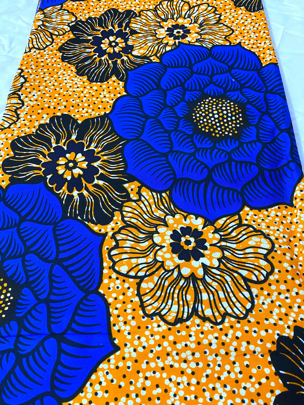 African Wax Print Fabric: Blue Floral Ankara Cotton, 6 Yards