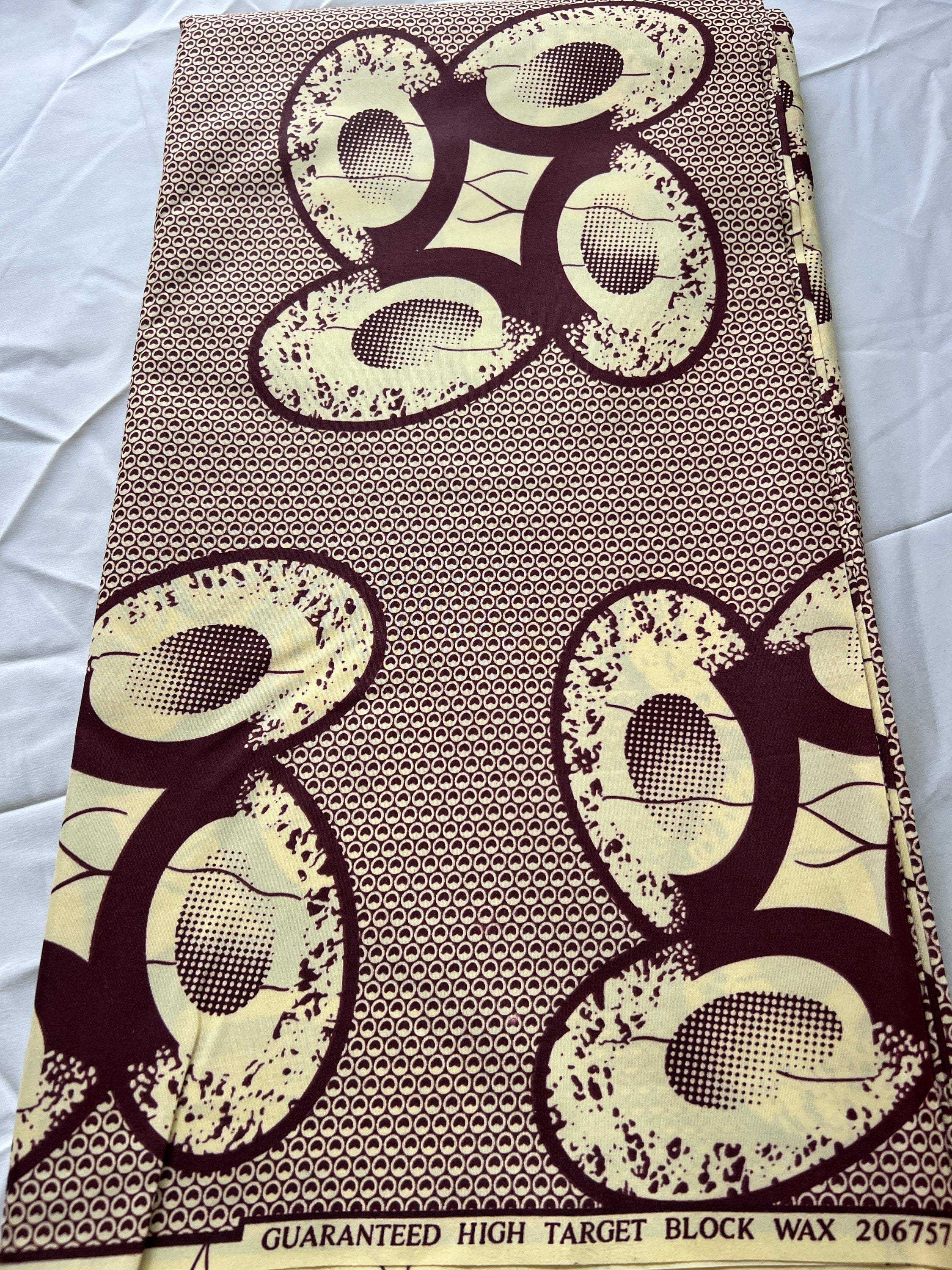 African Wax Print Fabric: Polycotton Leaf Design, 6 Yards