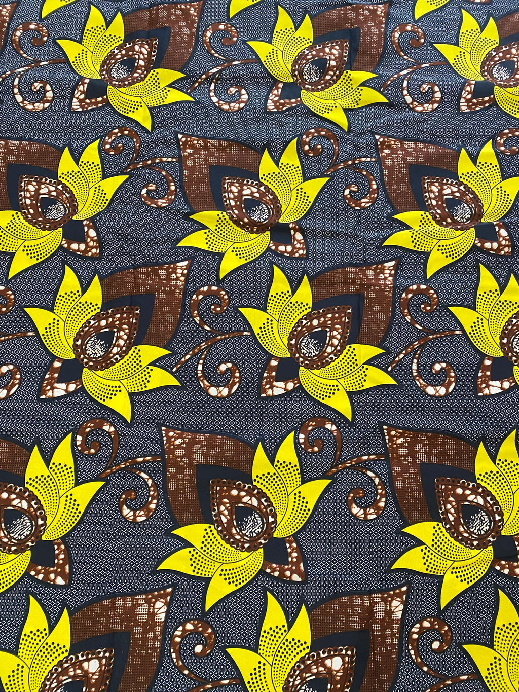 Floral Ankara Fabric, Yellow Flowers, African Print, 6 Yards