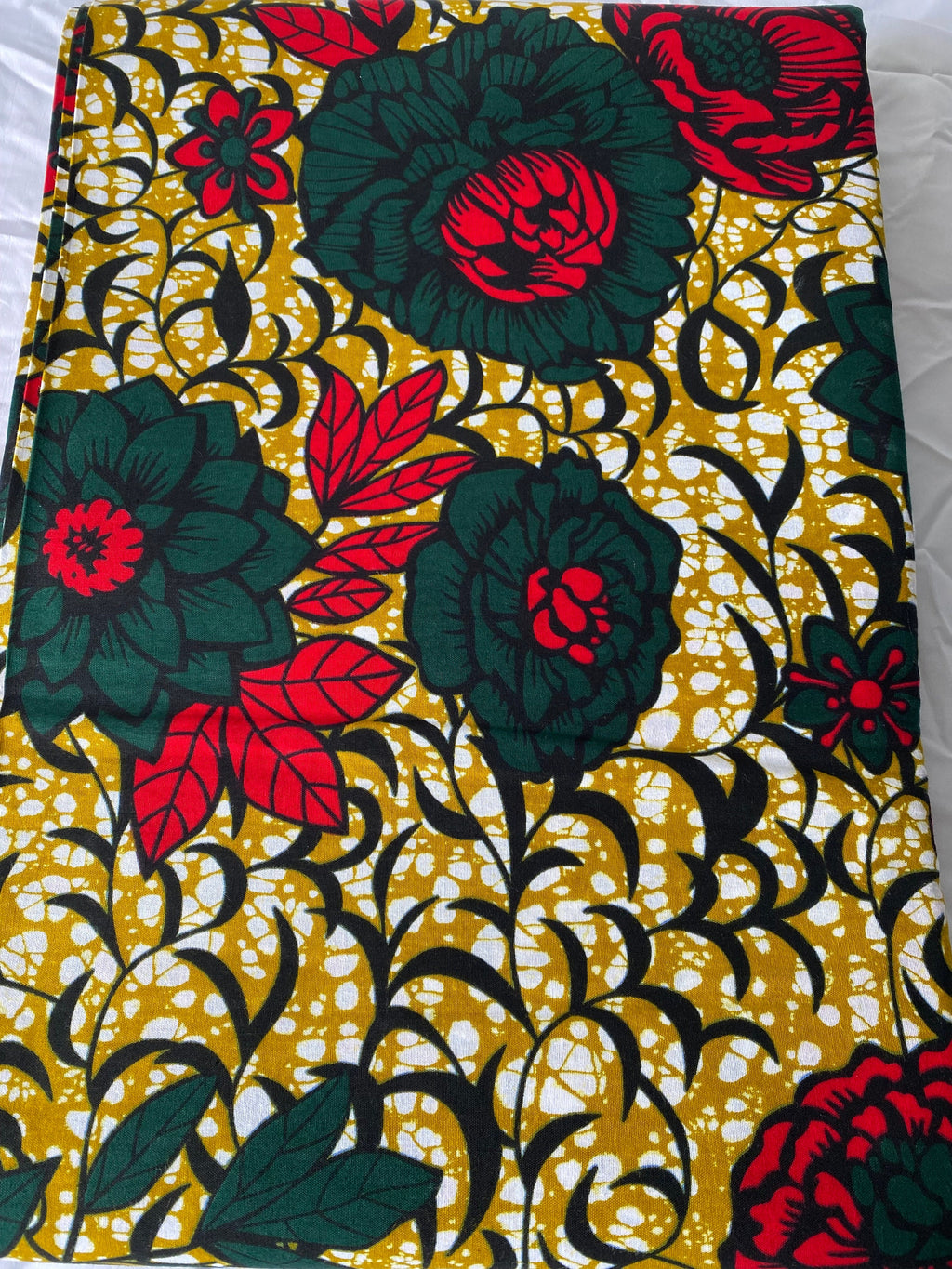 Floral Wax Print Fabric: Green & Brown Cotton, African Decor By The Yard