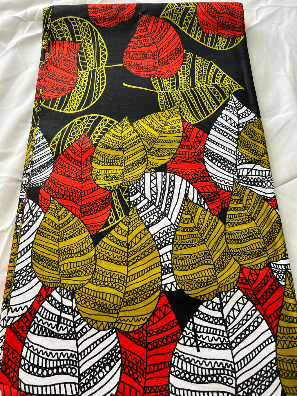 African Wax Print Fabric: 100% Cotton Ankara with Leaf Design, 6 Yards