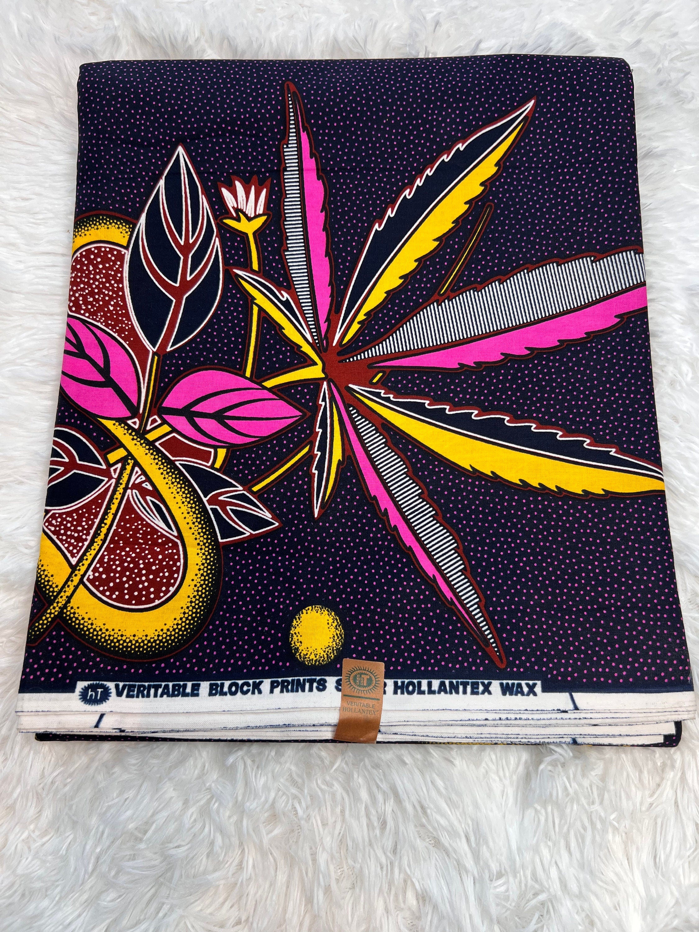 Floral African Wax Print Fabric: Blue Cotton Textile, 6 Yards