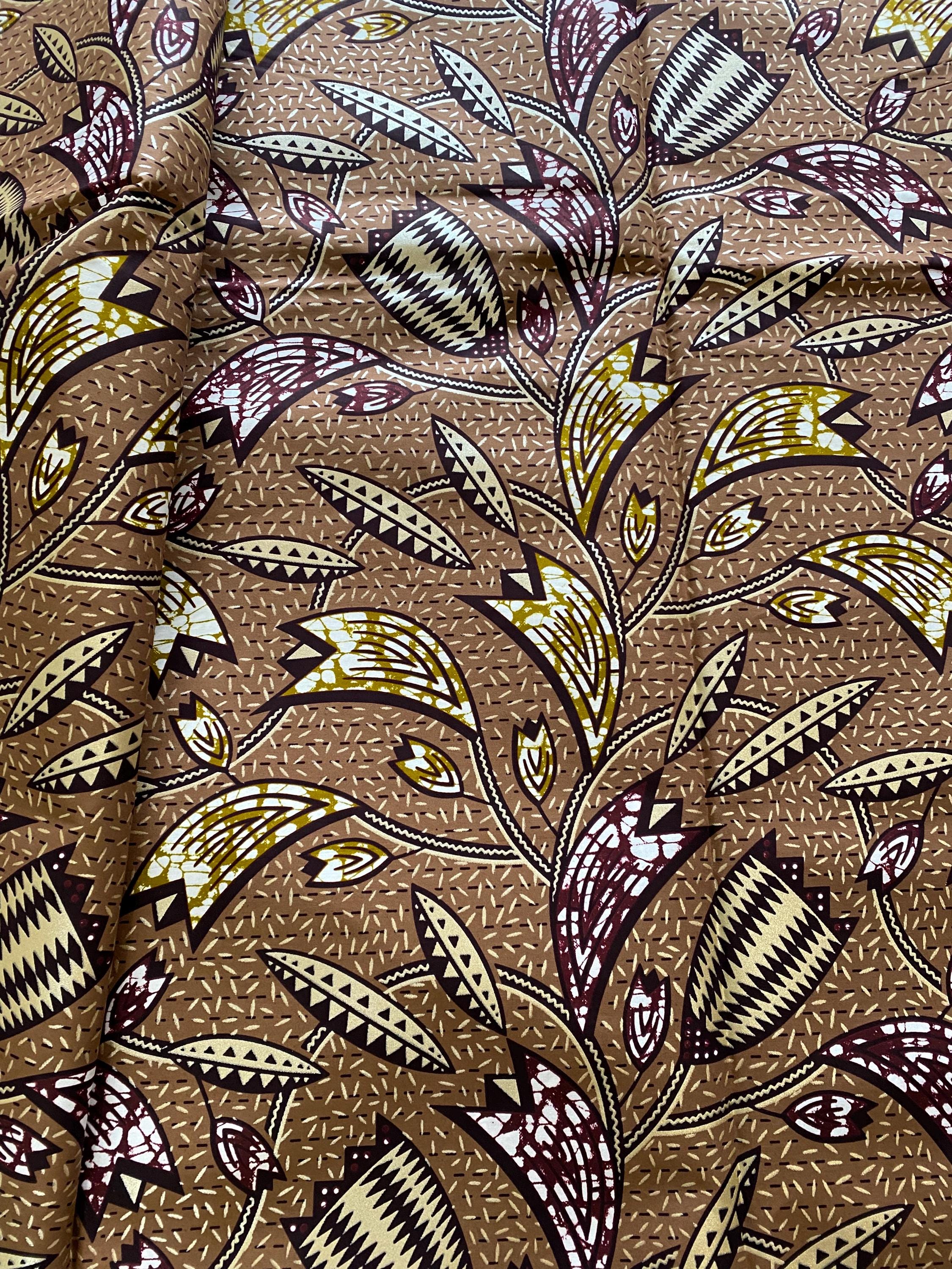 Gold Embellished Ankara Fabric 6 Yards African Wax Print with Gold Detail