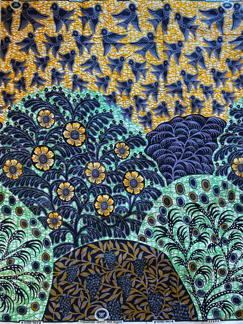 Ankara Wax Print Fabric, African Cotton, Birds and Floral Motif, 6 Yards