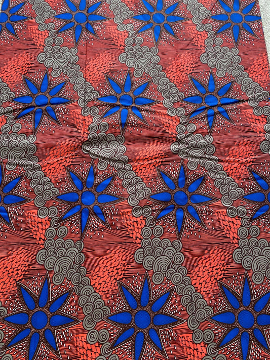 Blue Star African Wax Print Fabric: Polycotton Ankara, 6 Yards